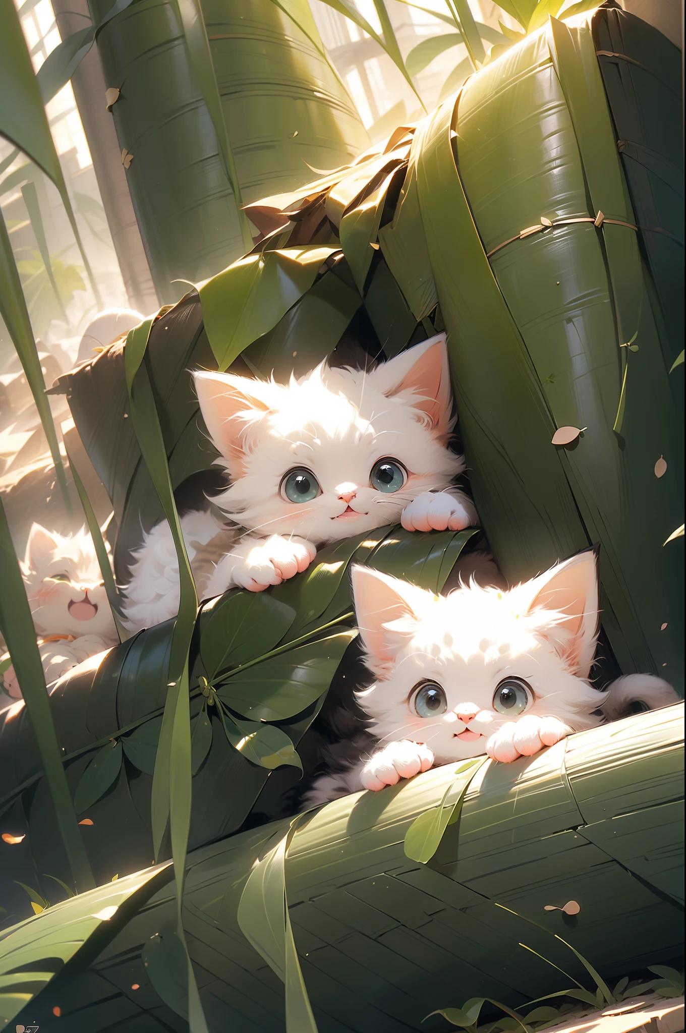 (tmasterpiece,best qualtiy:1.2),A kitten,Small hillside,Rochas,the trees,without humans,precipice