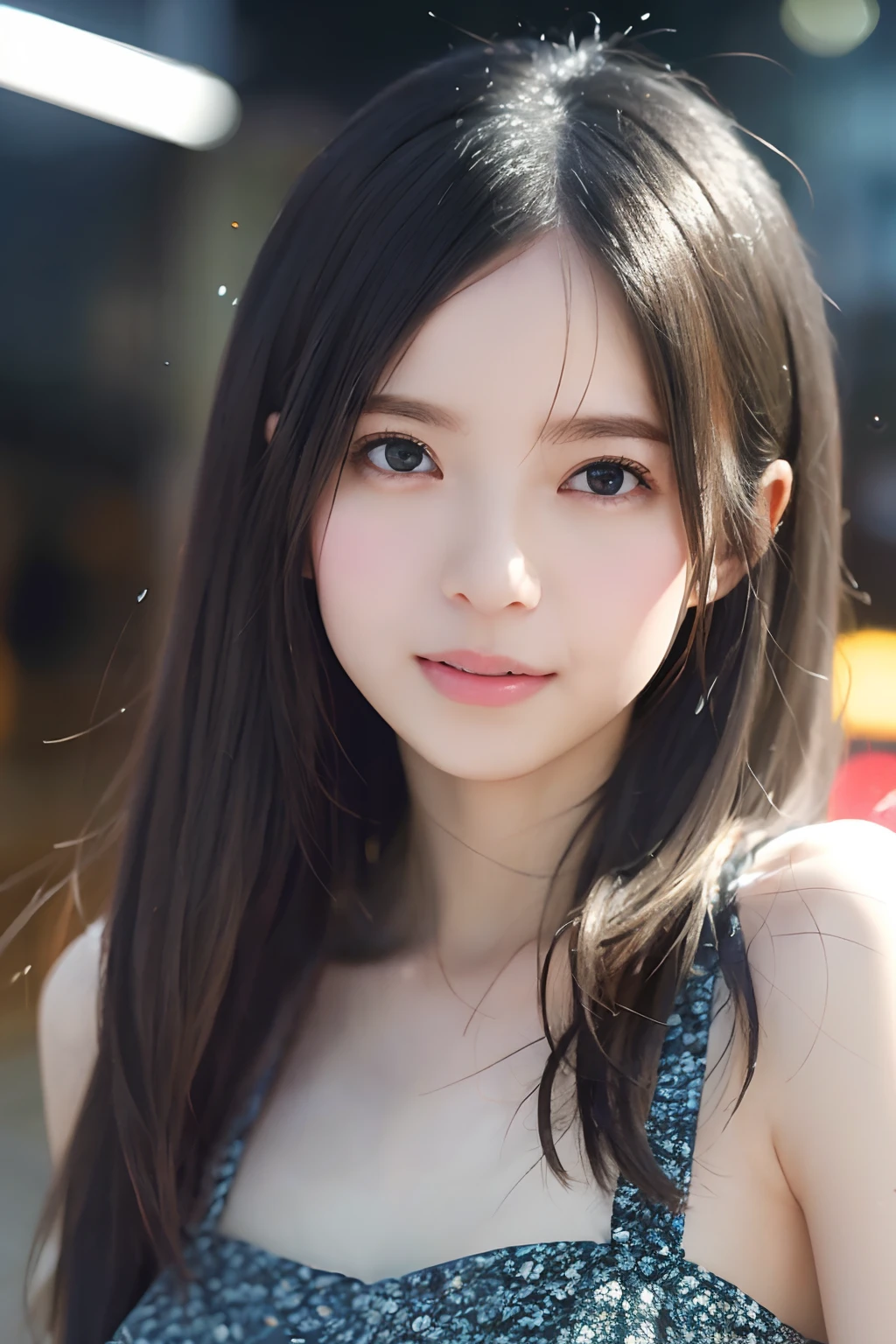 Random Pose, mix4, (8K, RAW photo, best quality, masterpiece: 1.45), (Realistic, Photorealistic: 1.37), One girl, cute, cityscape, night, rain, wet, professional lighting, photon mapping, radiosity, physically based rendering, gradient black hair, gray hair, short curly, handsome, girl, transparent slip dress, High quality photo, High Definition, 1080p, (Clear Face), (Detailed Face Description), (Detailed Hand Description), (Masterpiece), (Exquisite CG), Extreme Light and Shadow, Tousled Hair, Masterpiece, Rich Details, (Fine Features), (Best Quality Photo), (Masterpiece), (Fine Eyes), Look In Front of You, Fine Clavicle, ((Big)),Big Smile,