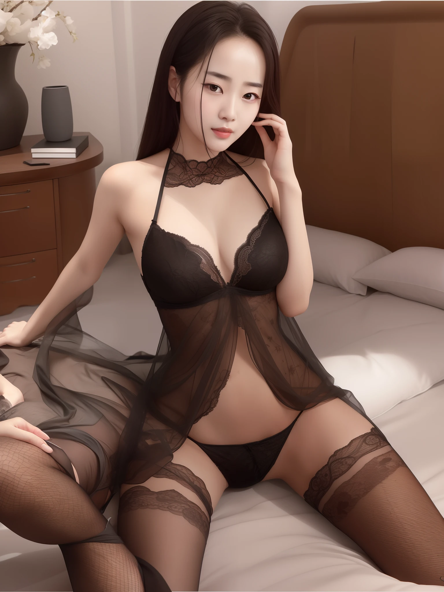 Liu Yifei, Wearing black underwear, sit on a bed，sheets, Wearing sexy lingerie, Blonde, thin black lingerie, Sensual, Dressed in black lace, spellbinding，spellbinding, seductive lady, laced lingerie, , elegant seducing pose, Black lace, Sultry and beckoning, Lingerie, Young sexy elegance, Sexy girl, Liu Yifei Liu Yifei，Leg cracks and leaks，Masturbation，Hand masturbating in the genitals