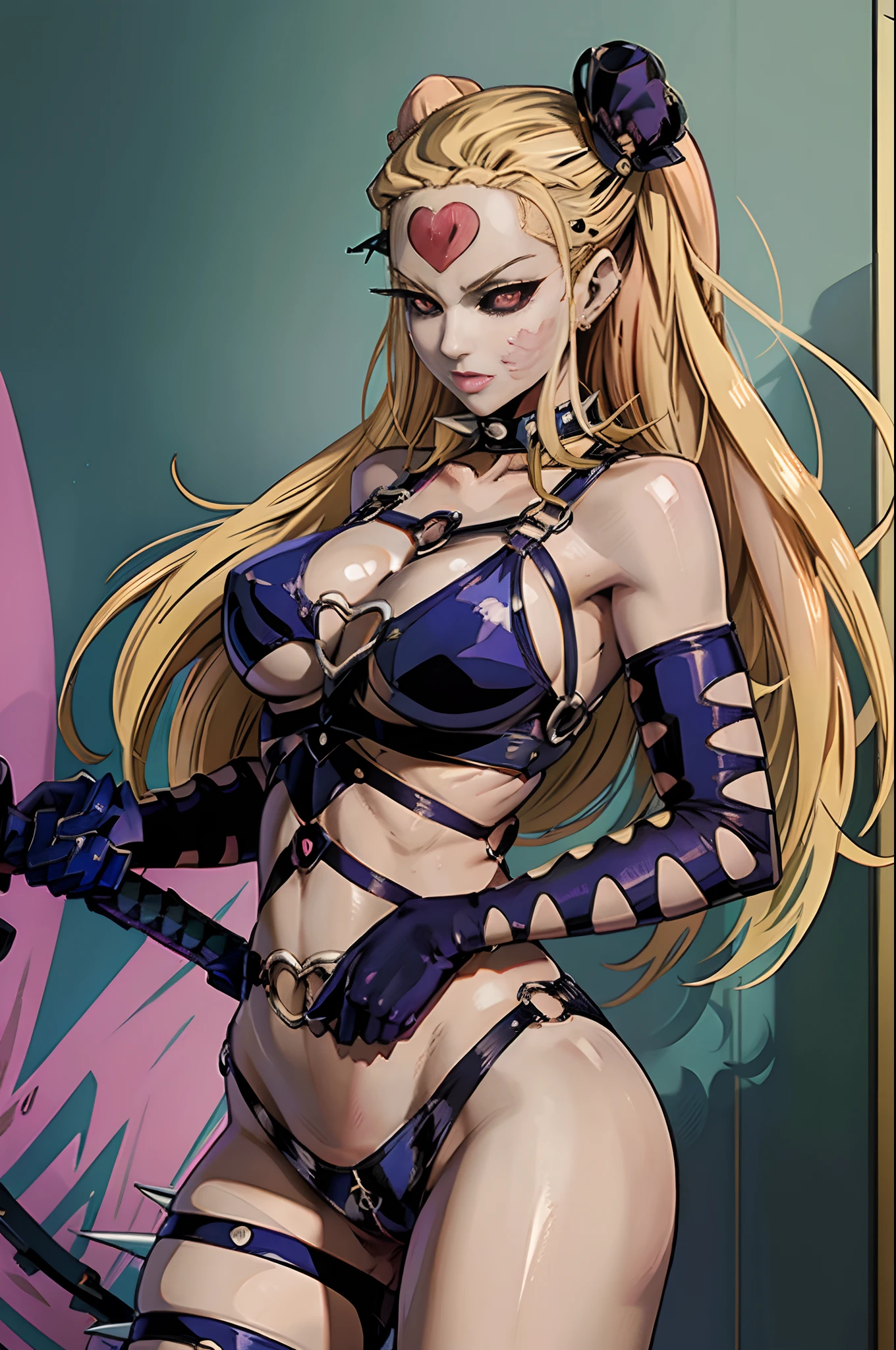 anime character with a heart on her chest and a sword, style of madhouse anime, junko enoshima, in jojo\'s bizarre adventure, pin on anime, inspired by Hiromu Arakawa, anime character; full body art, junko enoshima from danganronpa, katanas strapped to her back, anime maid  ss military