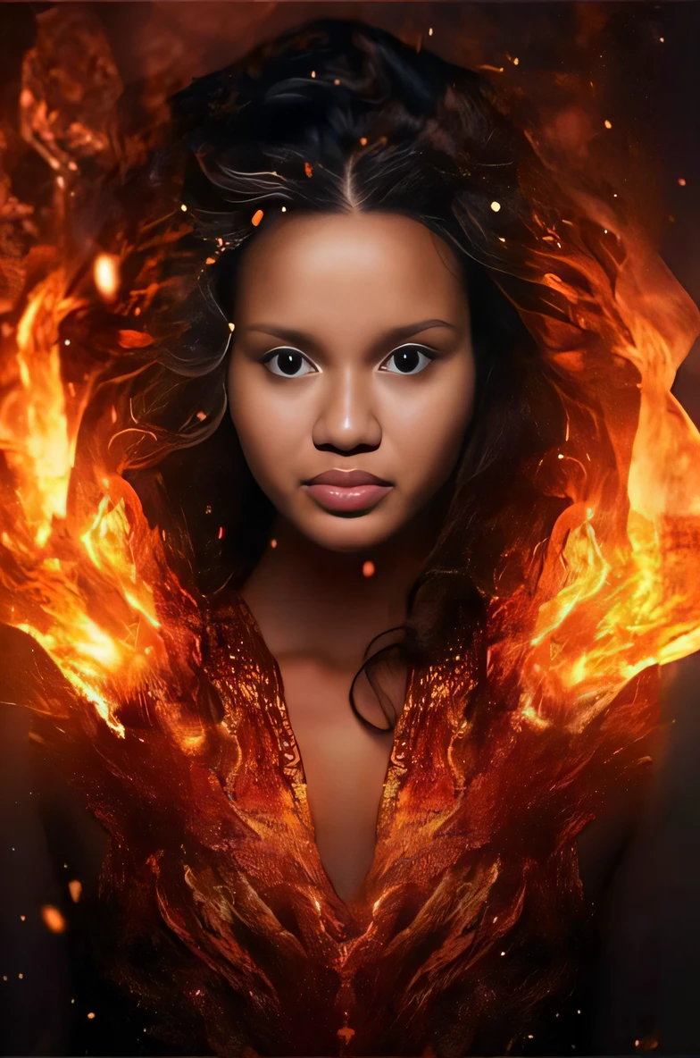 a woman in a fire dress and a fire behind her, aparece como a deusa do fogo, deusa do fogo, Ela tem poderes de fogo, Deusa do fogo, A Deusa Borboleta do Fogo, chamas a cercam, deusa do fogo quente, com asas douradas ardentes de chama, seu corpo feito de chamas, A Deusa do Fogo, fiery coloring, A Rainha do Fogo, her hair is made out of fire