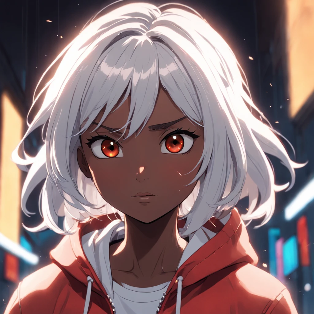 Female, , 3D Pixar style character, bulk body, front image, dark skin color, white hair color, clothing, white T-shirt with red jacket, looking at viewer, solo, upper body, ((masterpiece)), (best quality), (extremely detailed), depth of field, sketch, dark intense shadows, sharp focus, soft lighting, hdr, colorful, good composition, spectacular, anime screencap, detailed eye. detailed image, white background, rendered in unreal, movie promo image, rendered image masterpiece, best quality, movie still, close-up, bright, happy, warm soft lighting, (sparks:0.7)
masterpiece, best quality, movie still, close-up, bright, warm soft lighting, (sparks:0.7) --auto --s2