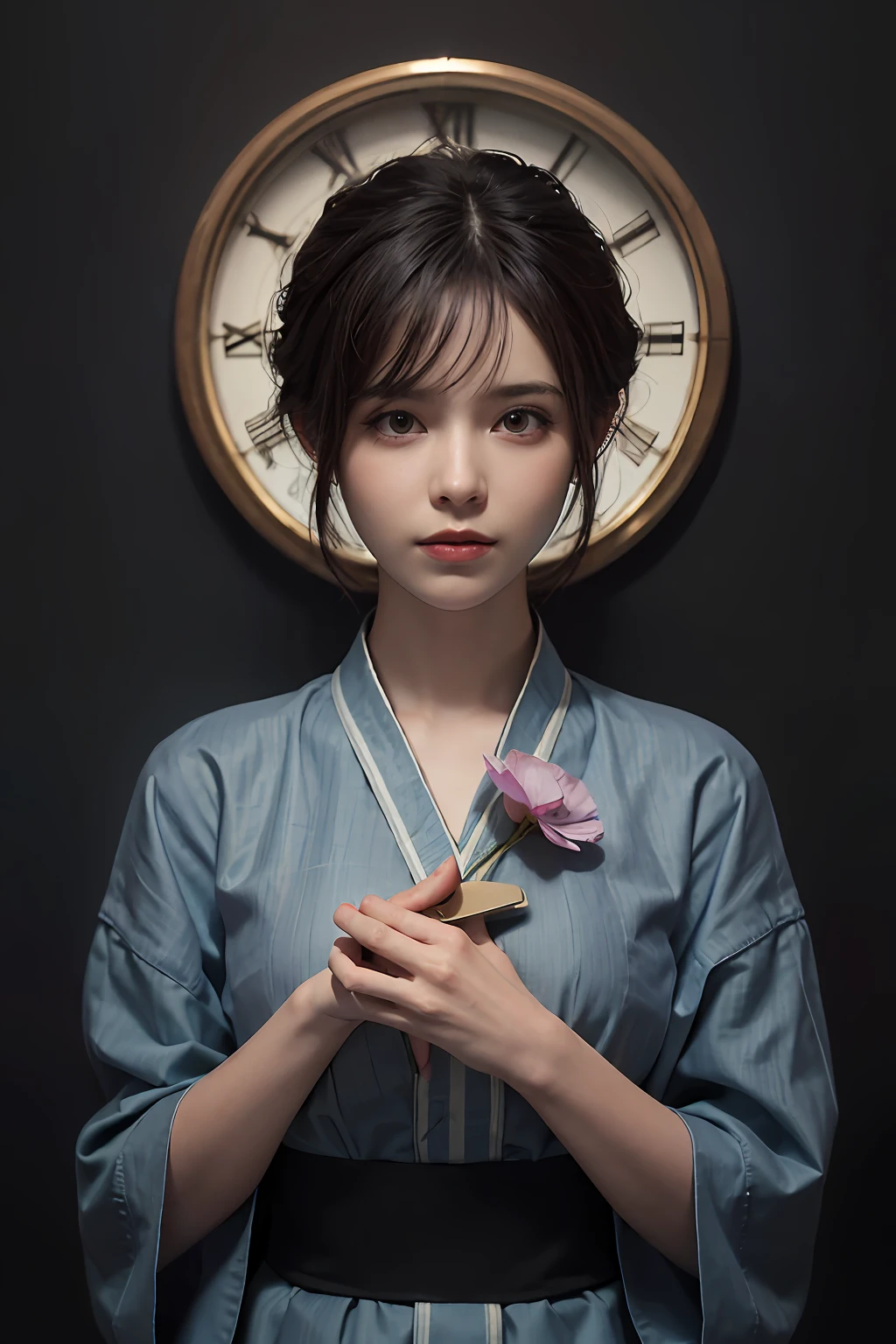 (Front focus),(in the darkness nigth:1.6),Surrealist portraits of women by David Hockney and Alphonse Mucha,Fantasyart,photographrealistic,动态照明,artstation,poster for,Volumetriclighting,Very detailed faces,4 k,Award-Awarded, 1girl, in the dark, deep shadow, low key, cowboy shot, (official clothes:1.4), short detailed hair, whaite hair