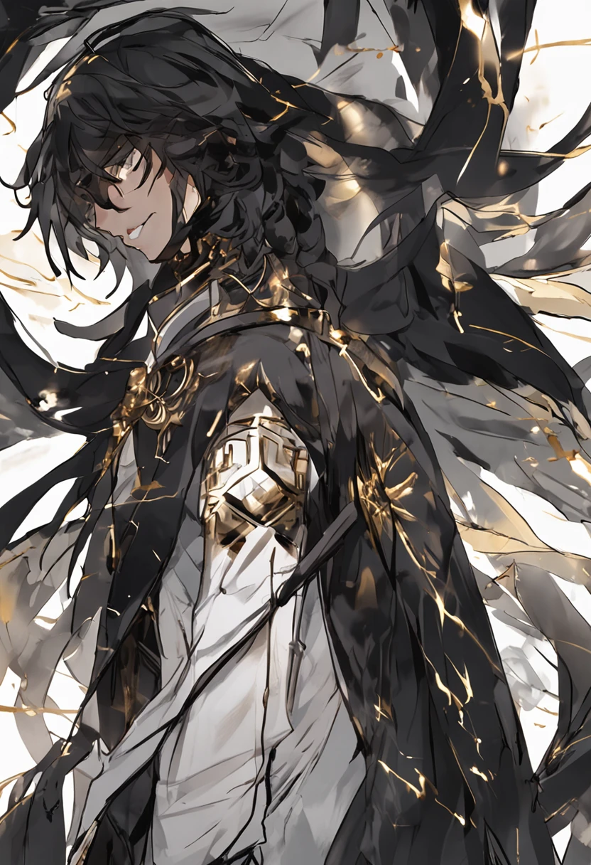 Deep black and gold eyes,Handsome and extraordinary face,The gestures in the city exude a natural imperial domineering,Looking at it, it is difficult to resist the wild charm of the white clothes and black hair,The clothes and hair are flowing,No tie, no bundle,Fluttering slightly,Lined with a figure suspended in mid-air,It was like a god descending into the world