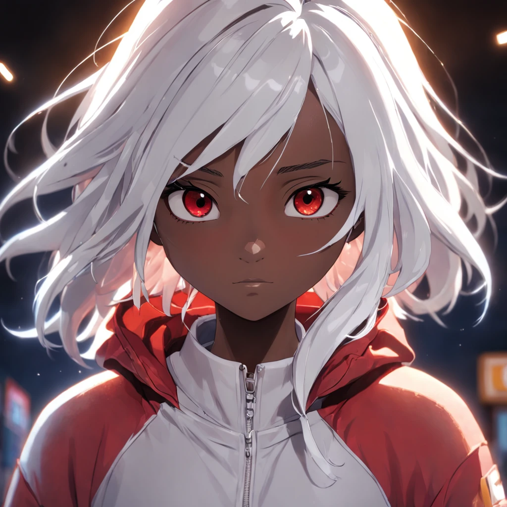 アニメの女の子、白髪で赤い目、都市の中にいる - SeaArt AI
