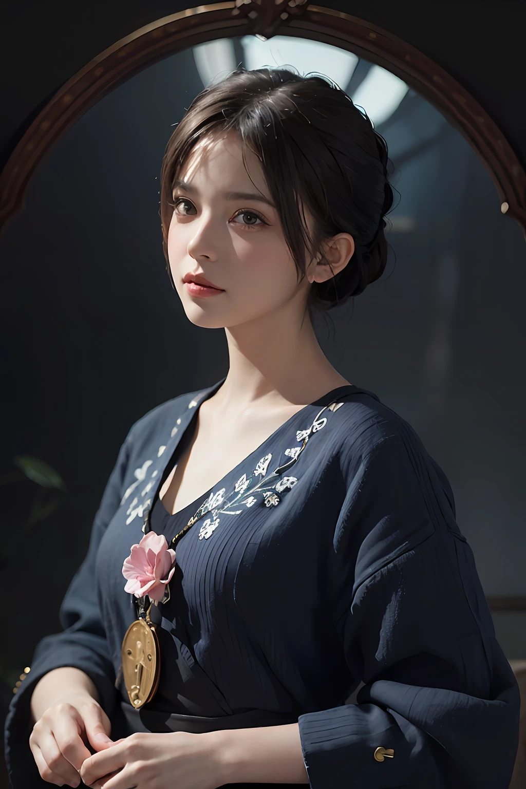 (Front focus),(in the darkness nigth:1.6),Surrealist portraits of women by David Hockney and Alphonse Mucha,Fantasyart,photographrealistic,动态照明,artstation,poster for,Volumetriclighting,Very detailed faces,4 k,Award-Awarded, 1girl, in the dark, deep shadow, low key, cowboy shot, (official clothes:1.4), short detailed hair, whaite hair