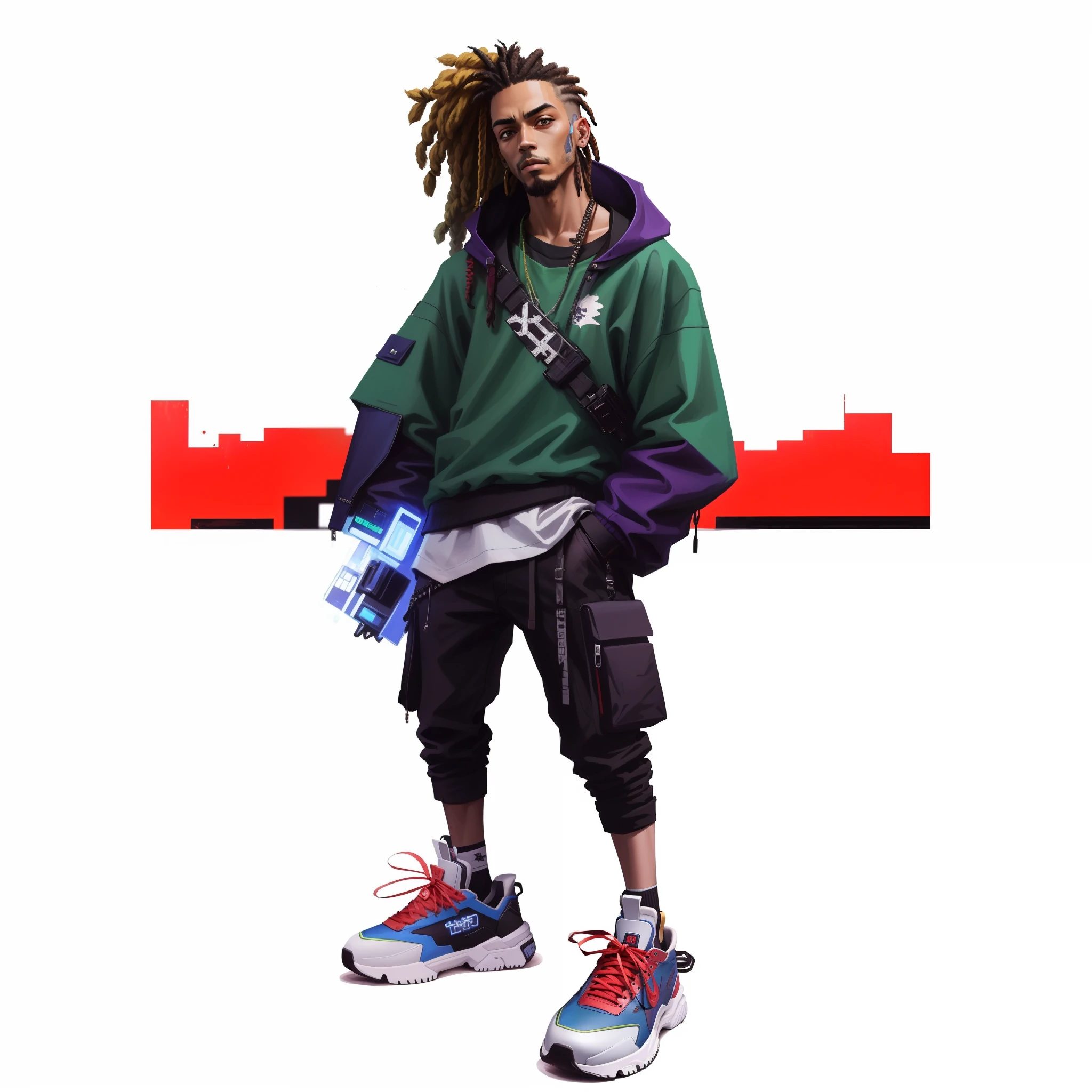 niji style, cartoon of a man with dreadlocks and a green shirt, cyberpunk street goon, cyberpunk streetwear, inspired by Liam Wong, style digital painting, hiphop urban inspired
