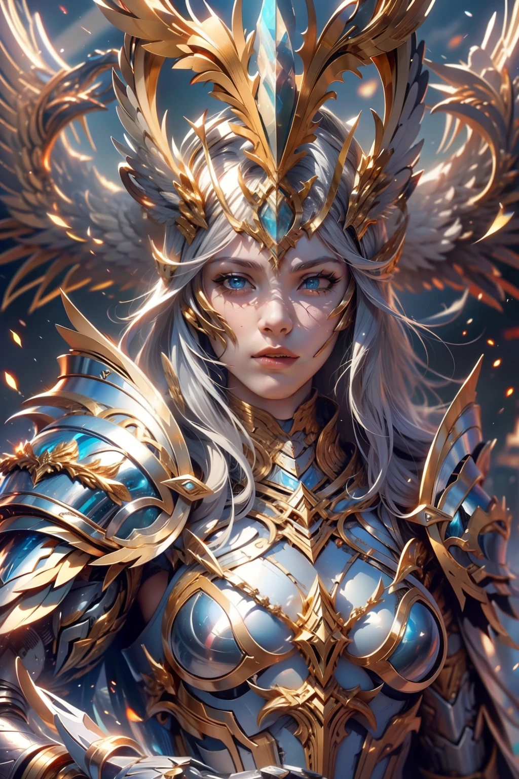 Asgard,Valkyrie,Lady Knight,silver armor,anatomy correct,Gold accents,epic fantasy digital art,tmasterpiece,8K,high definition resolution,Detailed detail drawing,high qulity,, Epic composition,
