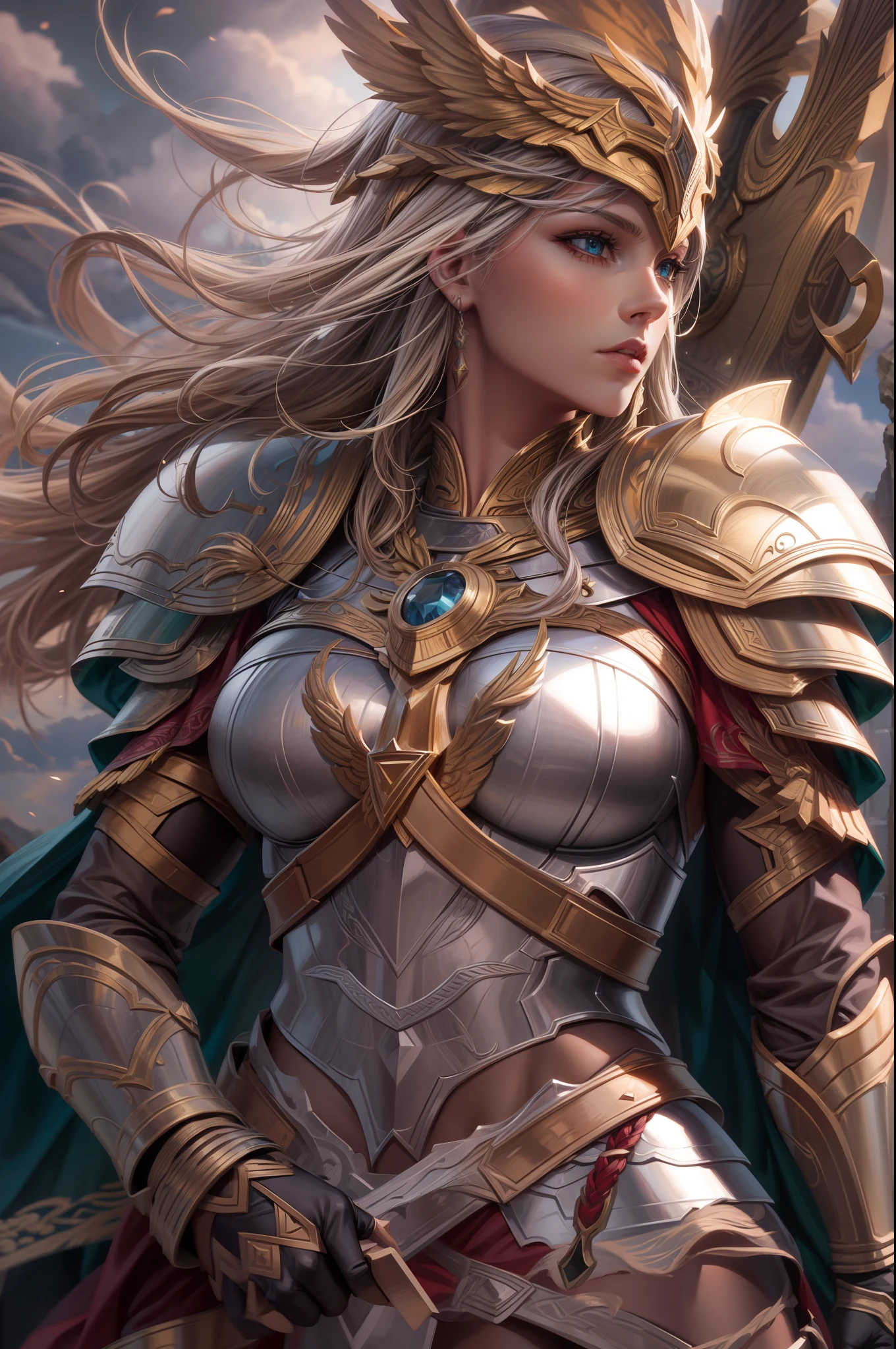 Asgard，Valkyrie，Lady Knight，anatomy correct，epic fantasy digital art，tmasterpiece，8K，high definition resolution，Detailed detail drawing，high qulity，, Epic composition,