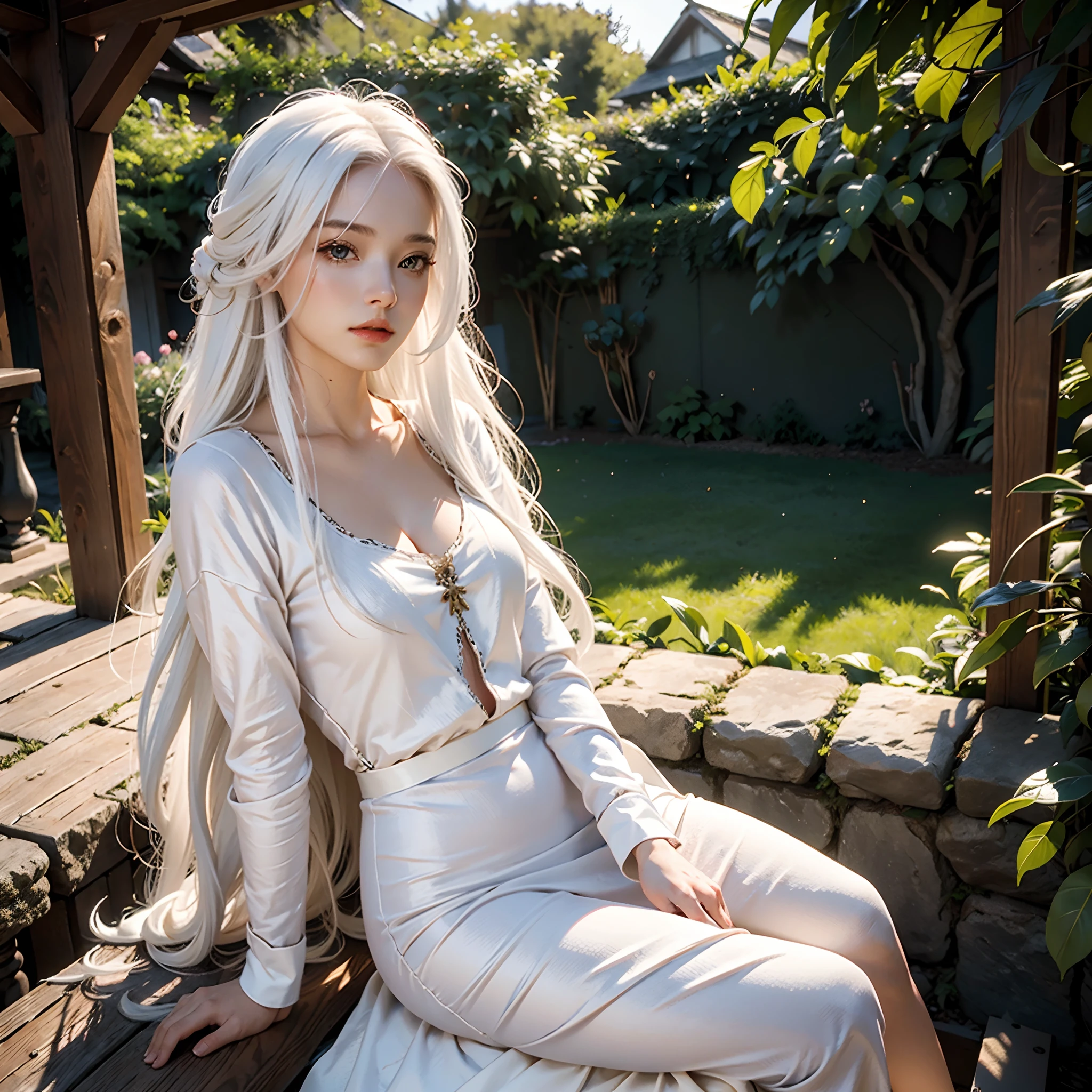 (masterpiece), (extremely complex:1.3), (Practical),((best quality)), ((high quality)), detailed,full-body shot ((從頭到腳的full-body shot)),((Standing)) , frontal photography,frame composition, long hair elf queen, Young woman, Very long hair, (Absurdly long hair,Hairstyle that exposes ears), (White hair, White hair), Light blue eyes(White eyebrows,White eyelashes),long pointed ears(Elf ears), (Medieval golden armor), metal reflection, movie lighting,Vibrant colors, castle, detailed scenery, detailed hair, detailed eyes,detailed facial features