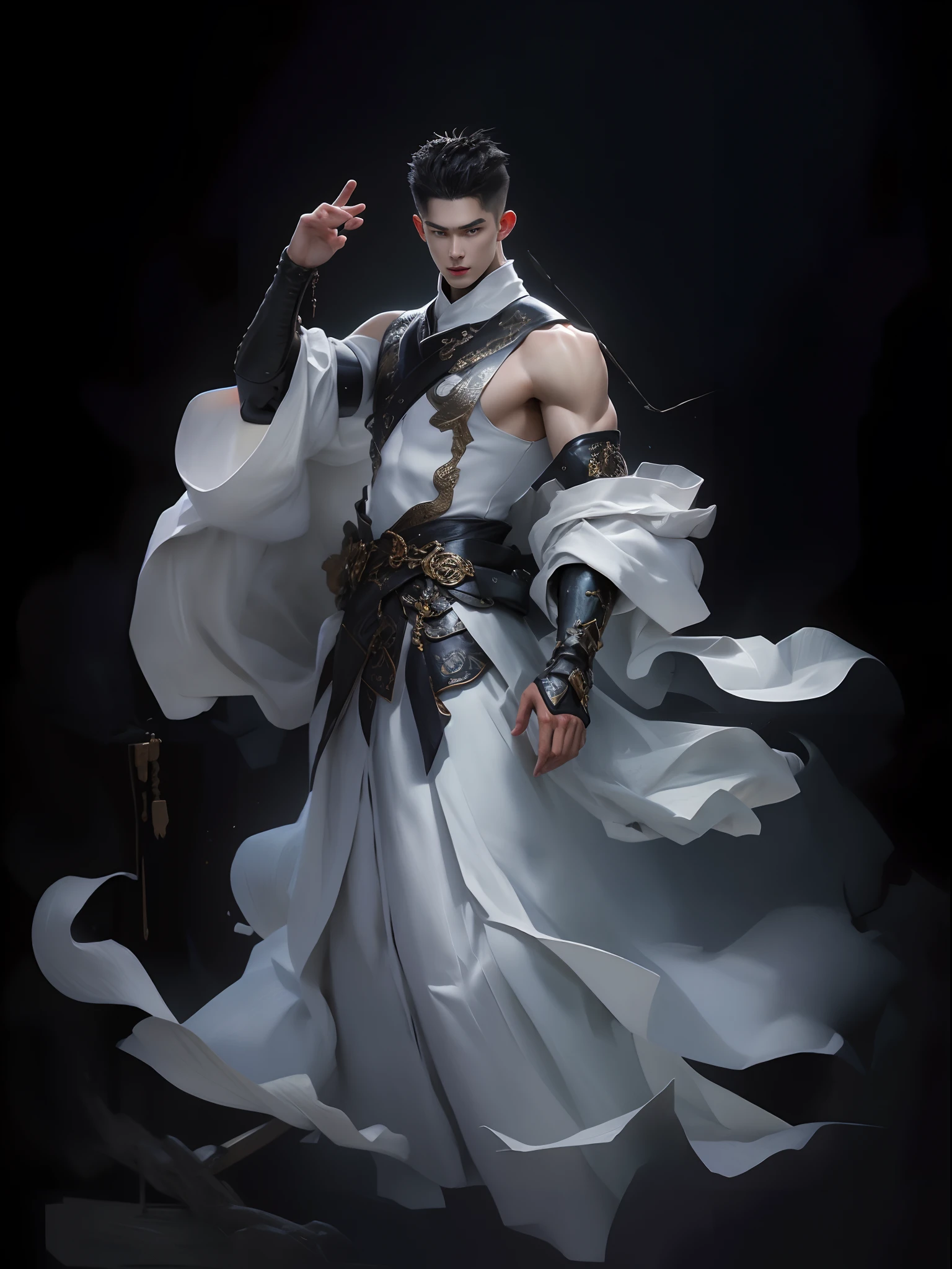 Sculpture design，Figures，GK model，The whole body of the character，base，sexy for，Handsome，（Exposing the pectoral muscles）Expose muscles，base，Wu Yifan，musculous，Delicate and sophisticated