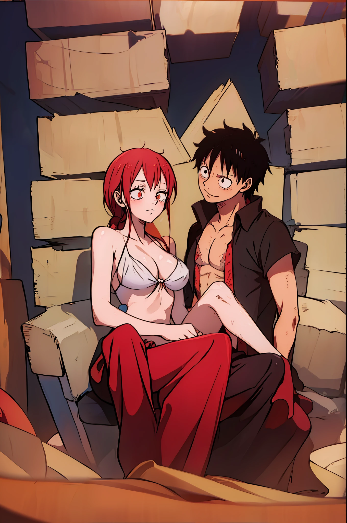 Makima, monkey d luffy, couple ,Lovey Dovey, Sexe, nu, without clothes, , ,, 1boy+1GIRL, couple