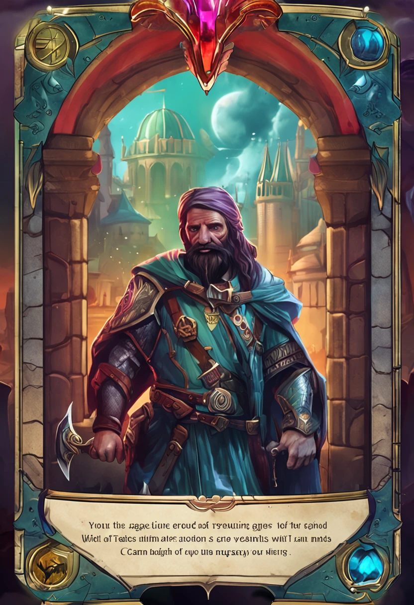 "Trades of the Ancients: a visually stunning trading card game template design with vibrant and eye-catching colors, intricate and meticulously crafted details that bring each card to life. Explore the realms of fantasy, collect powerful creatures, and engage in epic battles. Unleash your strategic prowess and immerse yourself in a world of unlimited possibilities."