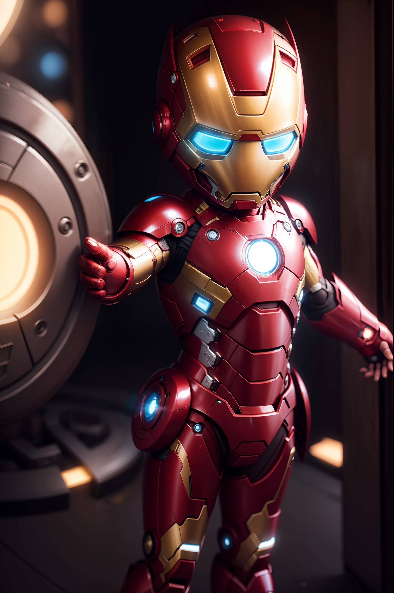 Baby Iron Man, cinematic lighthing, altamente detalhado, foco nítido, Professional photo shoot, 8k, DOF