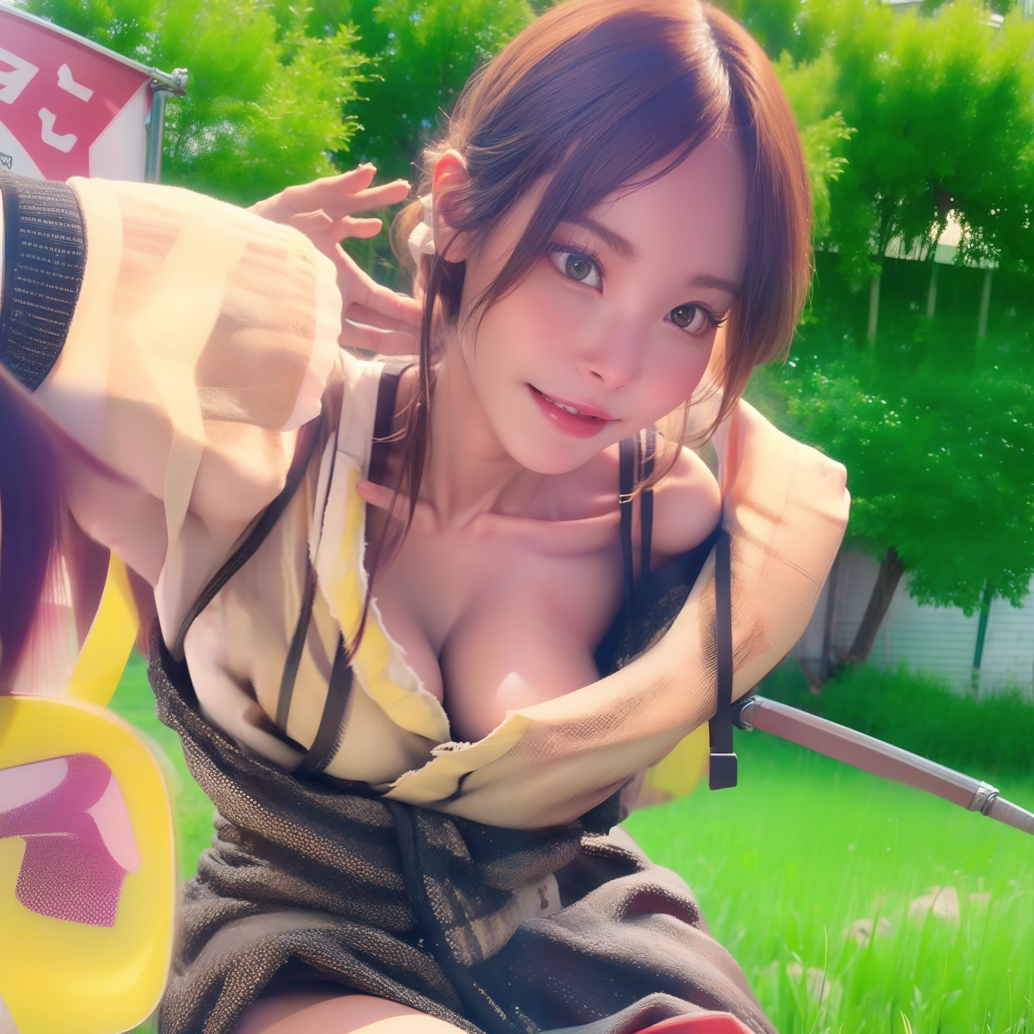 Female nudity，breasts are very large，youthfulness，Pure，frontage，In the field，solo person，pupils