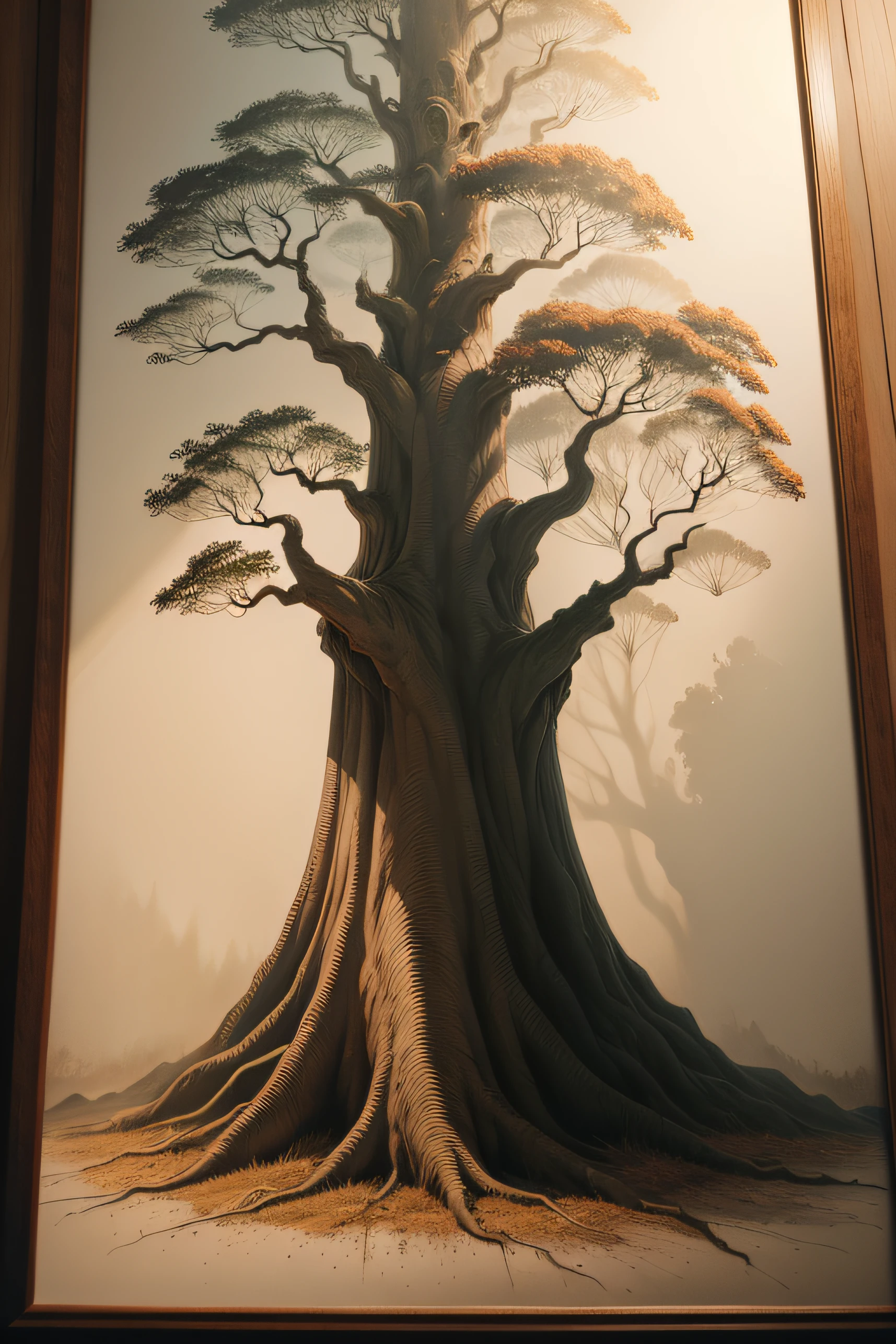 pintura a tinta,Depicts a tree
