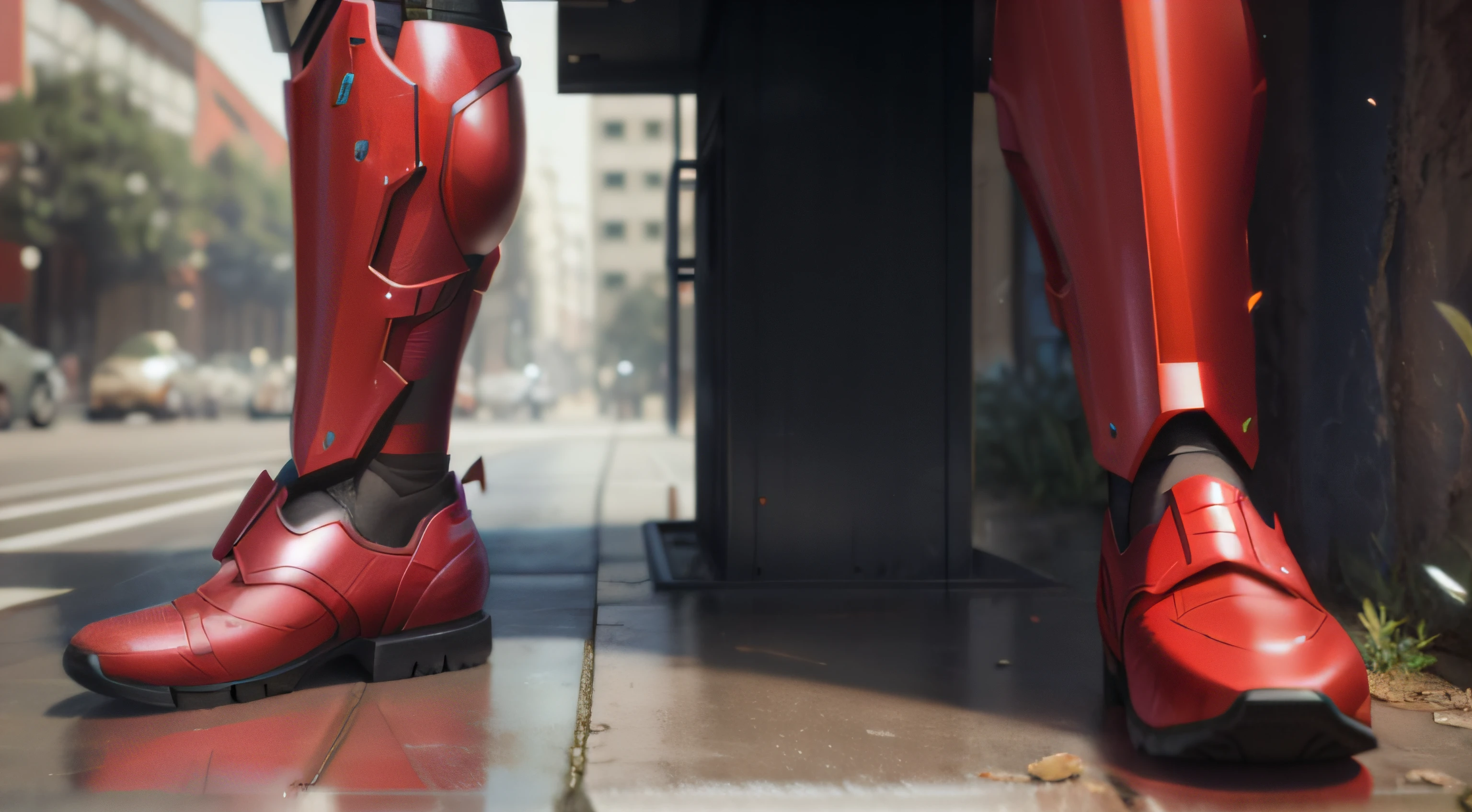 Alafi in a red suit stands on the sidewalk, detailed cinematic rendering, photorealistic cinematic render, 8k octane render photorealistic, cinematic 4k octane render, detailed cinematic shot, fine details 8k octane rendering, super detailed octane render, highly detailed octane render, insanely detailed octane render, octane render cinematic, cinematic render unreal engine, hyper - realistic vfx render