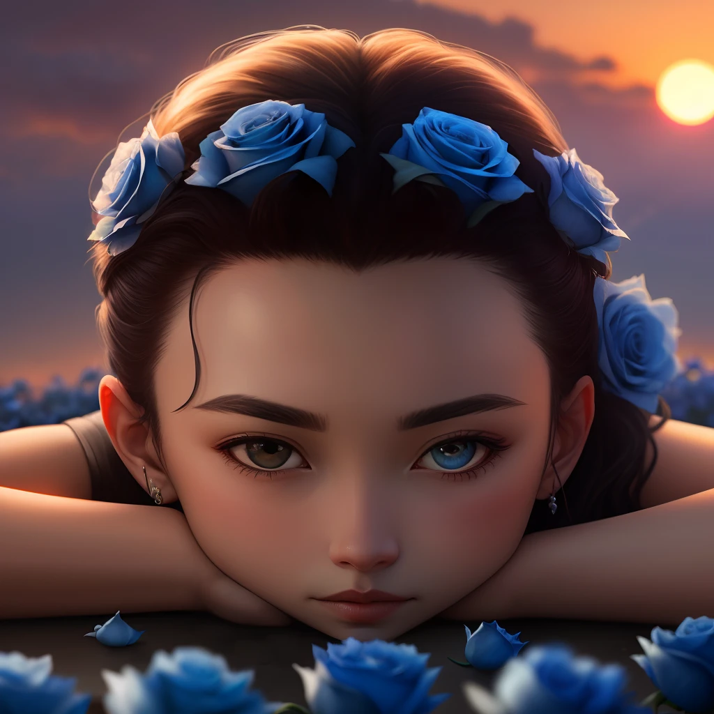 I was under the setting sun, and I embraced with my burning blue roses against my forehead