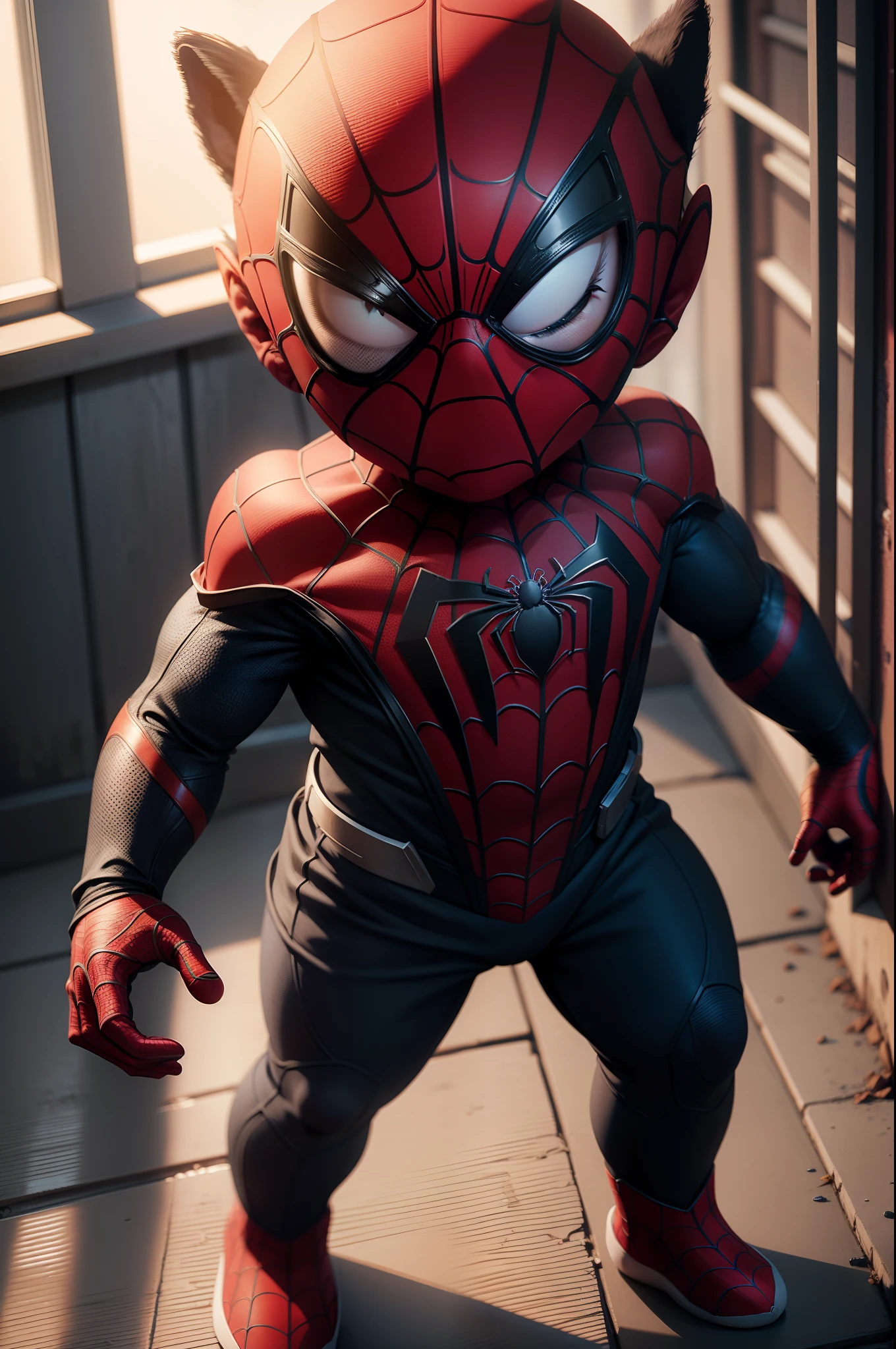 BABY Spider-Man, cinematic lighthing, altamente detalhado, foco nítido, Professional photo shoot, 8k, DOF