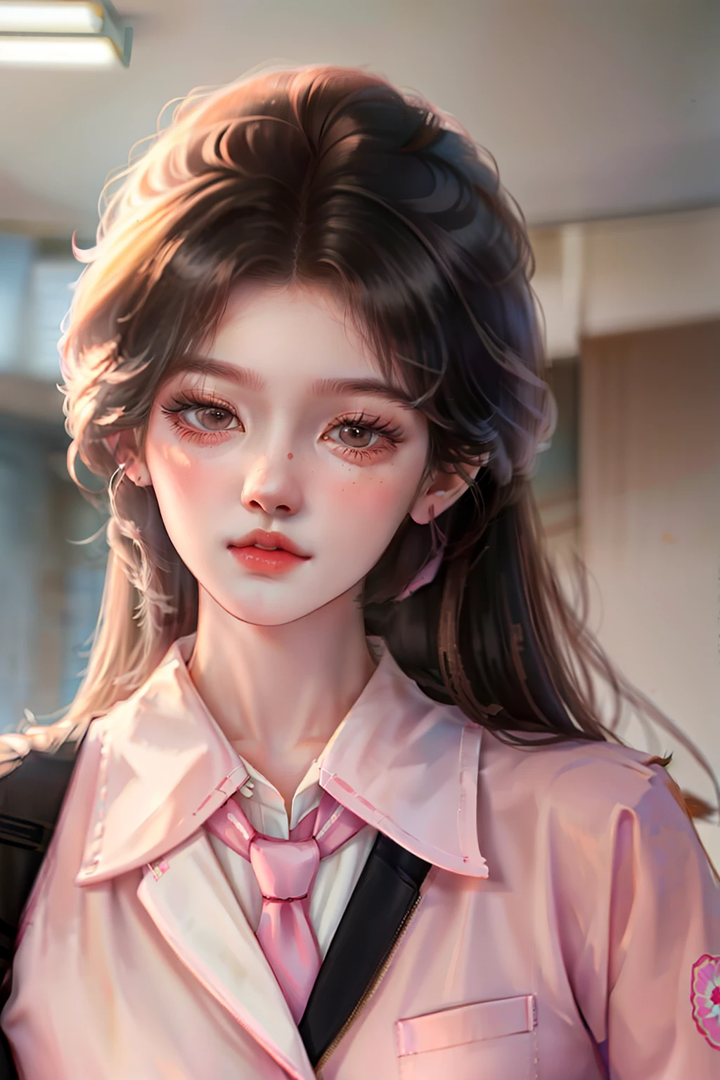 Wearing a pink dress、Allard woman in white shirt and gray jacket, in school uniform, ulzzangs, Korean girl, cute female student, in school uniform, Beautiful Anime High School Girls, sakimichan, wearing a shirt with a tie, japanese girl school uniform, JK school uniform, Realistic schoolgirl, Surrealism female students