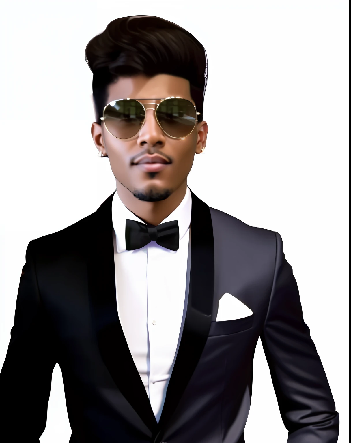 a close up of a person wearing a suit and sunglasses, mohamed chahin style, he is wearing a suit, jayison devadas style, in style of tyler mitchell, in style of davey adesida, mohamed chahin, inspired by Randy Vargas, in his suit, epic and classy portrait, wearing tuxedo, inspired by Kristian Kreković