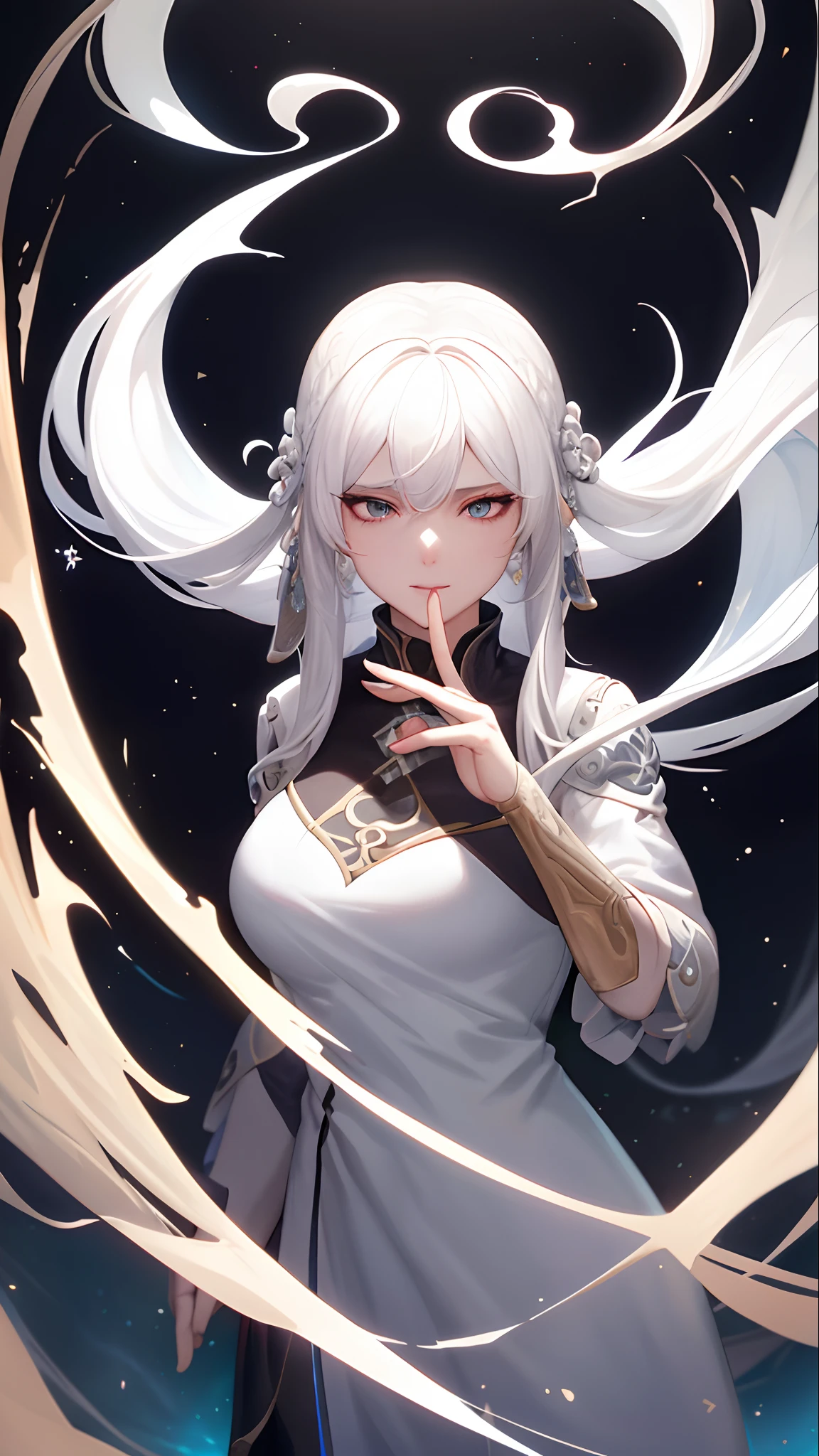 close-up of a woman with white hair and white mask,Belle peinture de personnage,Guviz,Guviz-style artwork,white-haired god,Yang J,Epic and beautiful character art,Stunning character art,FAN Qi,Wu Zhun Shifan,Guvitz at the Pixiv Art Station,photographrealistic,8K,Very detailed pores