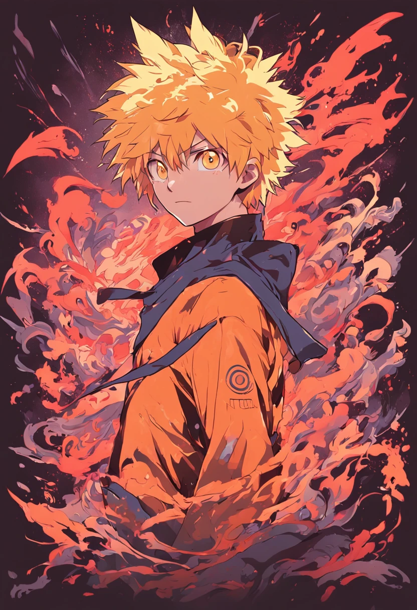 design for tshirt, Uzumaki Naruto, Master parts, vector, rich colourful, Flat illustration, with black background