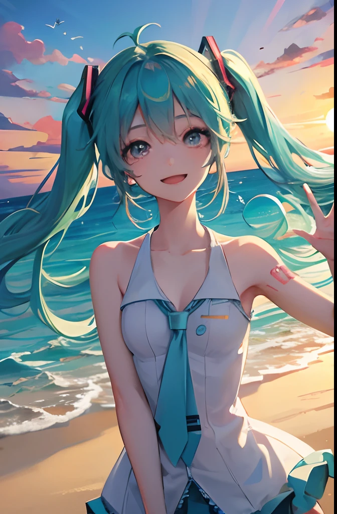 Hatsune Miku in a sheer white bikini sleeping on a cloud、Starry Sky