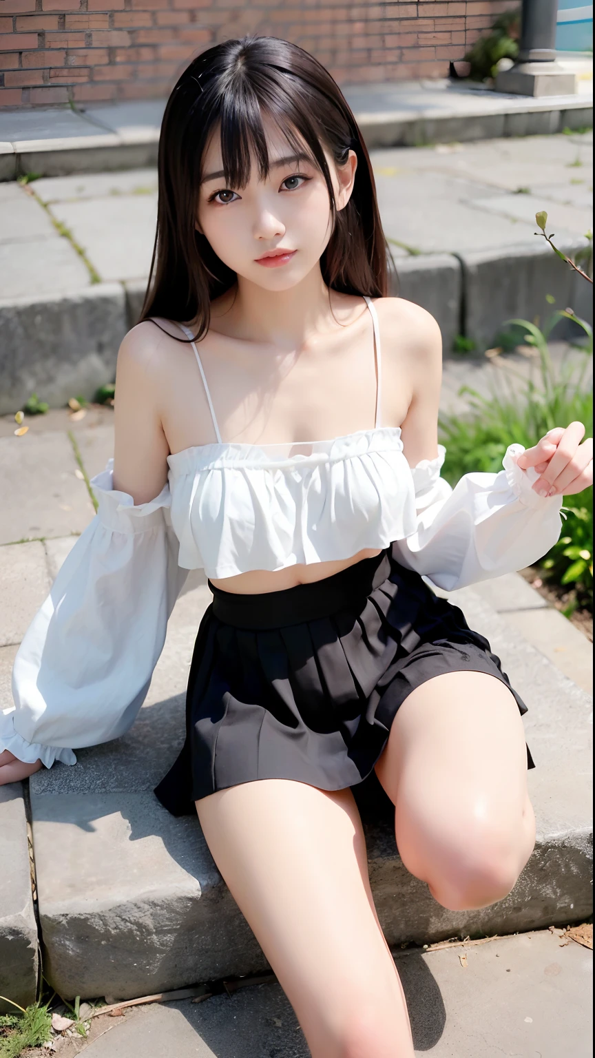 (((Big Breasts:1.52)))、((Viewing angle from below、Highest quality、masterpiece、32k、Every detail))、Descend the outdoor stairs、commute、Systemic symptoms、Very loose camisole、Pleated skirt、(((A strong wind blows my hair and skirt away:1.62)))、((Shoulder strap can be worn diagonally:1.83))((Extremely precise and accurate anatomy:1.0)), (photo Realistic:1.4), (hyper Realistic:1.4), (Highest qualityのRealisticな肌の質感:1.4), (Improvement of quality:1.4), (Enhances the beauty of skin texture:1.1), Clean and glowing skin, mesh, thin:1.2, (Realistic:1.3), Realisticなライティング, (Smoother lighting:1.05), (Improving the quality of cinema lighting:0.9), Backlight, A gentle light on your face, Ray Tracing, (Bright light:1.2), 32k, One Japanese woman, fine grain, Detailed face, (Film Grain:1.1),(Accentuates body lines:1.1), High resolution, Natural look, Kind eyes, Improves hair quality, Delicate light and shadow, 、One Girl, alone、(((mini skirt, No underwear:1.22)))、Big Breasts、barefoot, High heels