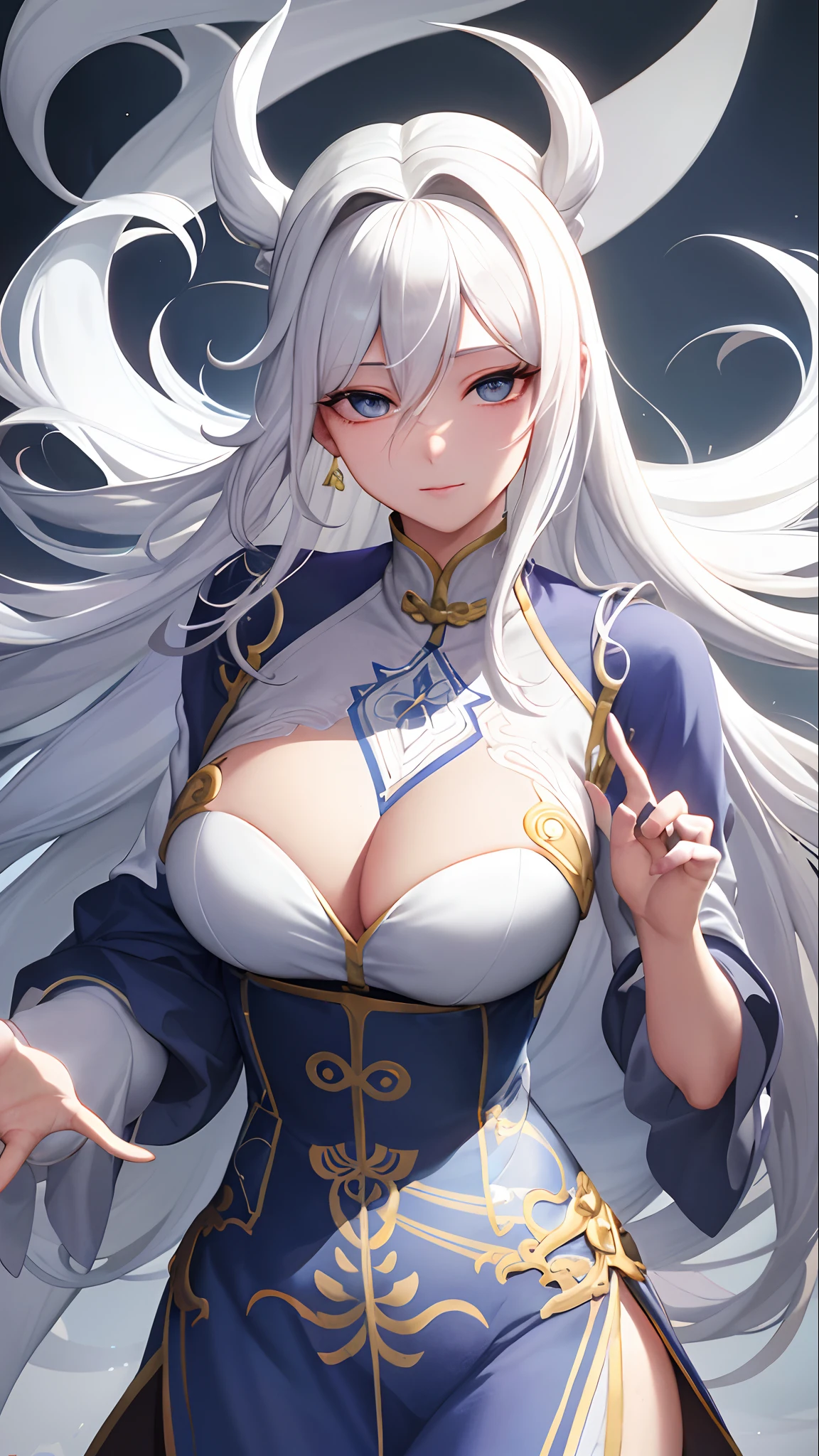 close-up of a woman with white hair and white mask,Belle peinture de personnage,Guviz,Guviz-style artwork,white-haired god,Yang J,Epic and beautiful character art,Stunning character art,FAN Qi,Wu Zhun Shifan,Guvitz at the Pixiv Art Station,photographrealistic,8K,Very detailed pores