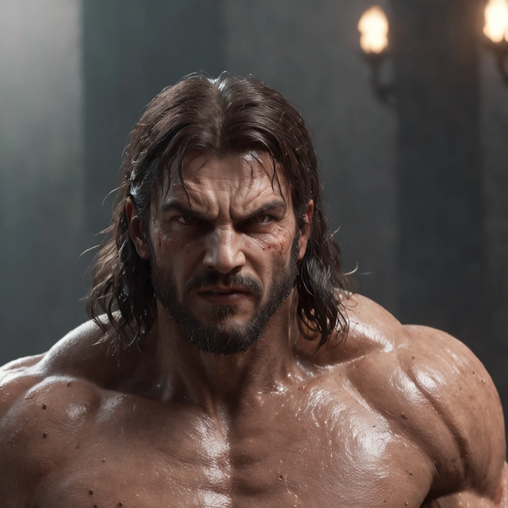 (professional 3d render:1.3) af (Realistic:1.3) most beautiful artwork photo in the world，Features soft and shiny male heroes, ((Epic hero fantasy muscle man rough wet hero angry look long hair short beard and ferocious expression in dynamic pose, Fantastic location, Majestic cluttered environment)), full body 8k unity render, action  shot, skin pore, very dark lighting, heavyshading, Detailed, Detailed face, (vibrant, photograph realistic, Realistic, Dramatic, Dark, Sharp focus, 8K), (Old leather garments damaged by weathering:1.4), ((((Wear fur)))), (Intricate:1.4), decadent, (Highly detailed:1.4), Digital painting, rendering by octane, art  stations, concept-art, smooth, Sharp focus, illustration, Art germ, (loish:0.23), wlop ilya kuvshinov, and greg rutkowski and alphonse mucha gracias, (Global illumination, Studio light, volumettic light), heavy rain, particles floating, lotr, fantasy, elf, full bodyesbian, ((Dark and ancient city background:1.3)),CGSesociety,art  stations