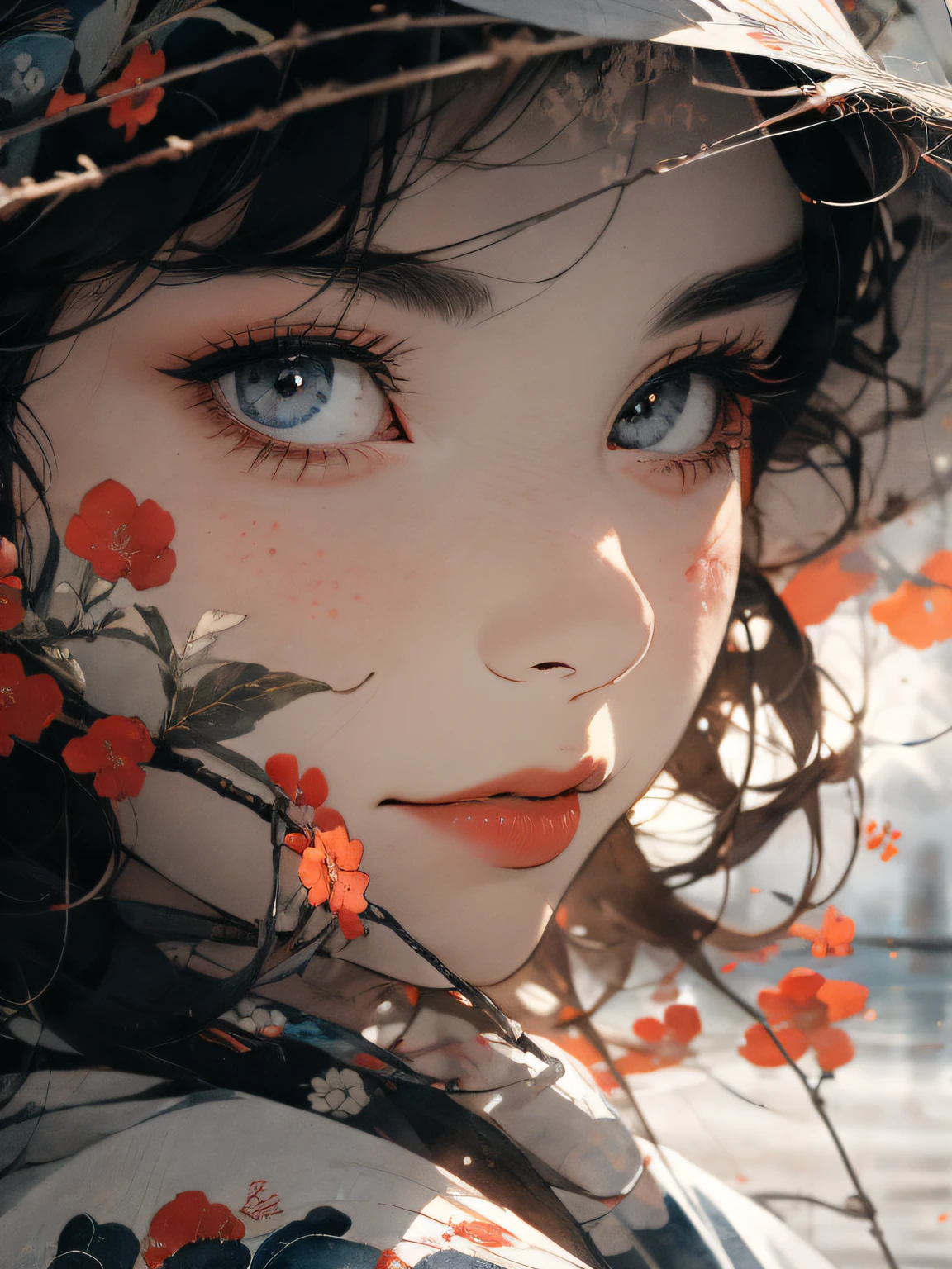 （RAW photos，best qualtiy），（realisticlying，photograph realistic：1.3），High detail, High definition, Vintage woman holding a Chinese fan，Face front，Light on the face，The bones on the face have highlights，Extremely refined and beautiful，astounding，finedetail，tmasterpiece，Hyper-detailing，A high resolution，（Most Best Illustration），（Best shadow），Close-up of face and eyes，Chinese fan，chinese paintings，watercolor paiting，iintricate，（（（tmasterpiece，HighestQuali，k hd，high detal）））），retro aesthetic