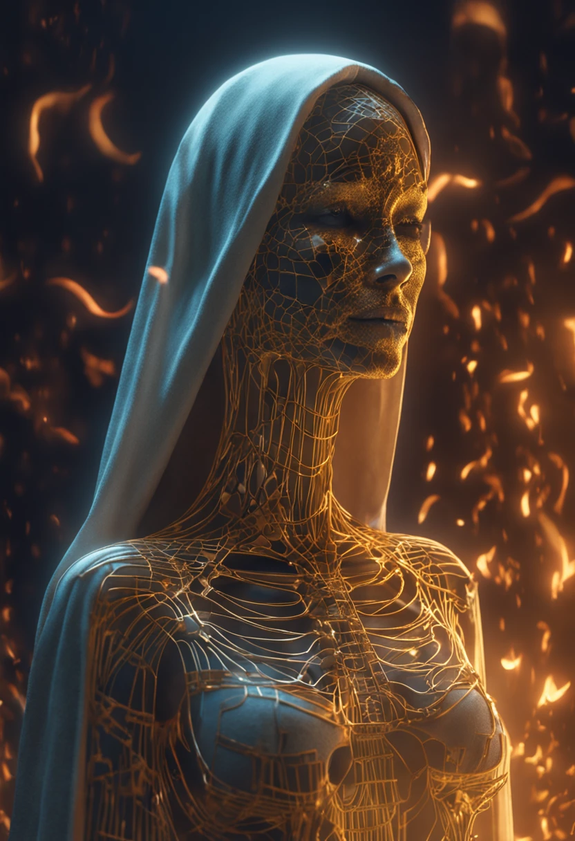 3D ghost ghost woman, Illuminated by a golden glow