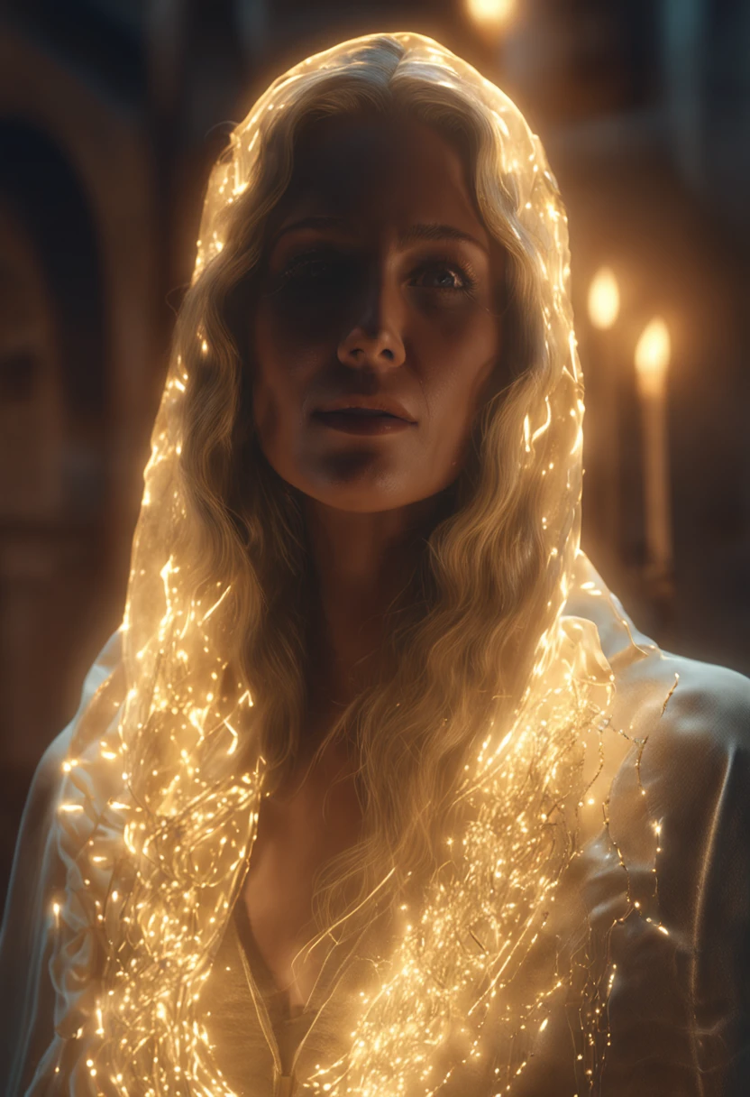 3D ghost ghost woman, Illuminated by a golden glow
