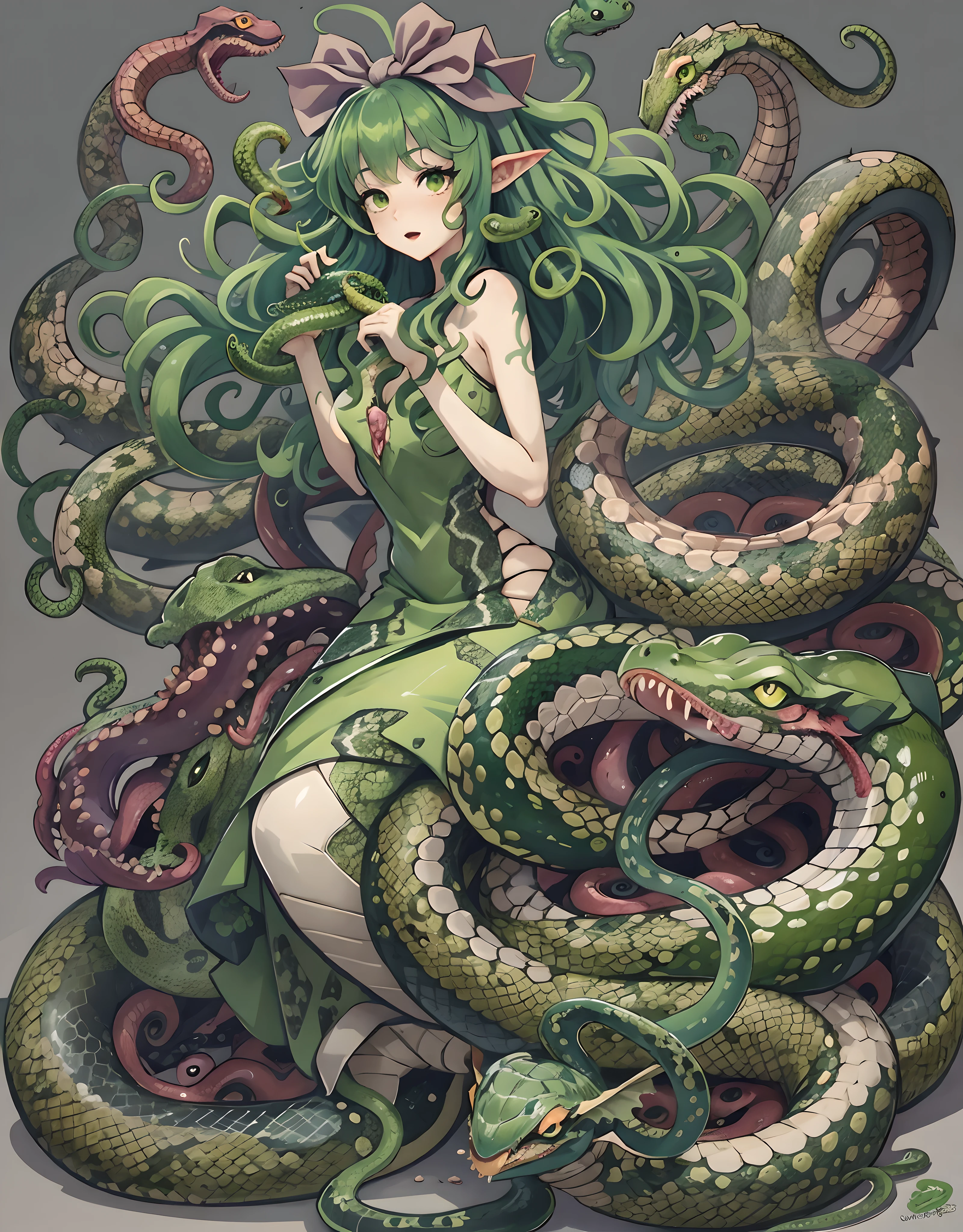 Medusa, greek mythology, gorgon, Women with snakes on her hair, snake as the hair