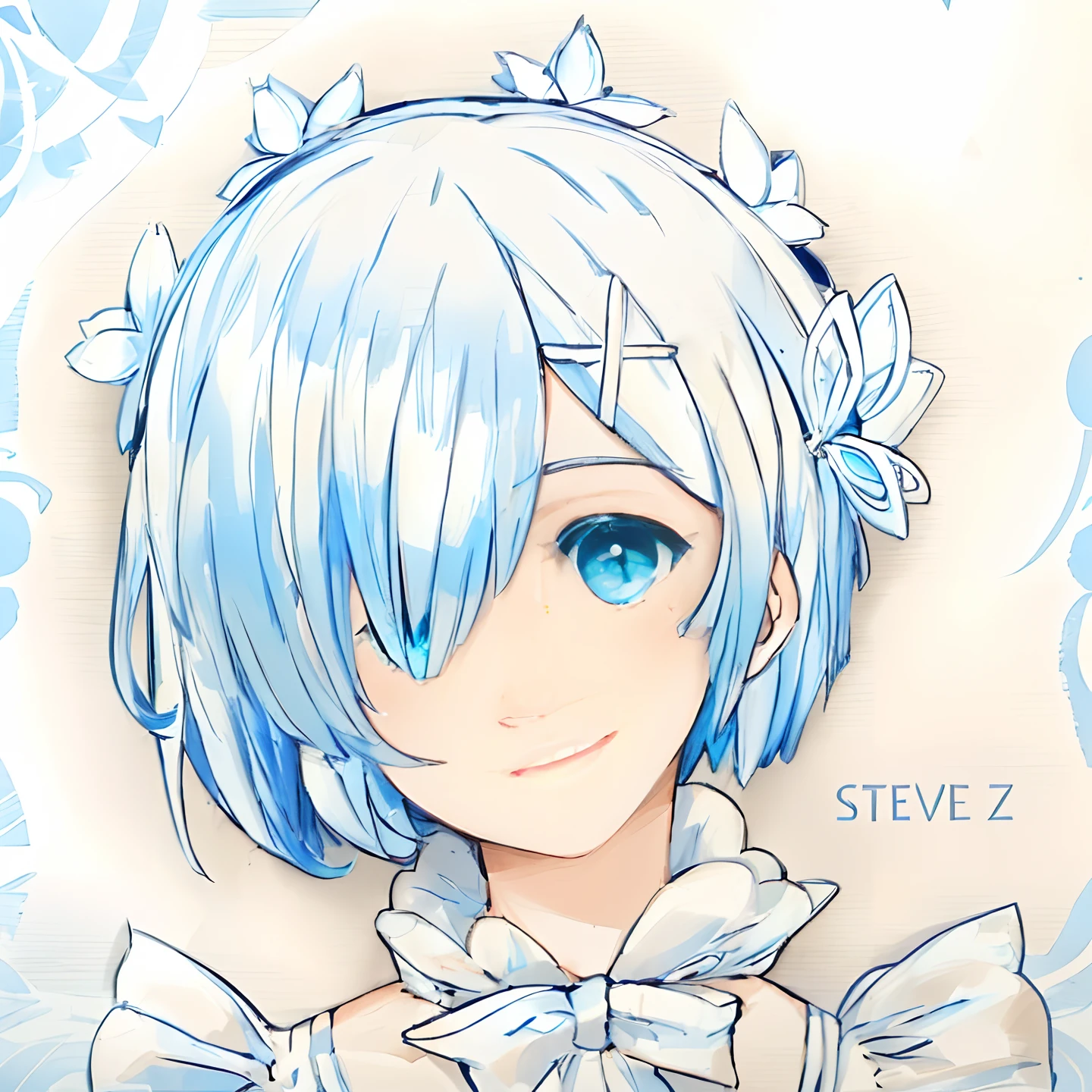 ((Best quality)), ((Masterpiece)), ((Ultra-detailed)), (illustration), (Detailed light), (An extremely delicate and beautiful girl),blue hairs,black and white maid clothes