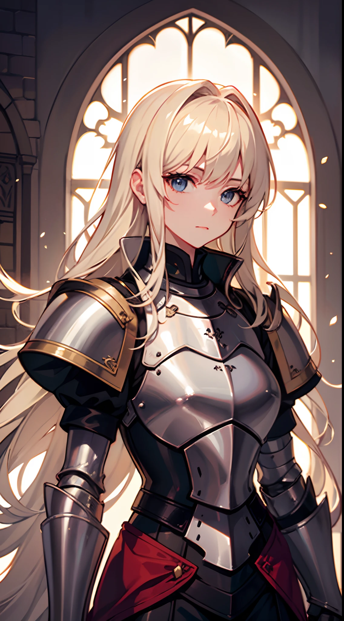 offcial art, Unity 8k wallpaper, Ultra detailed, Beautiful and aesthetic, Masterpiece, Best quality, Tangled, entangle, 1girll，Portrait of a noble knight，Dignified，royal，blond hairbl，cavalier，divine style，Middle Ages style，saber, holy paladin，holy，The upper part of the body