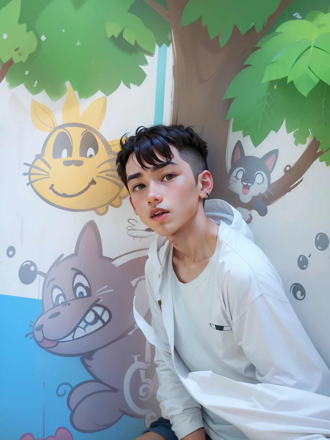 Cartoon wall and boy cute eye