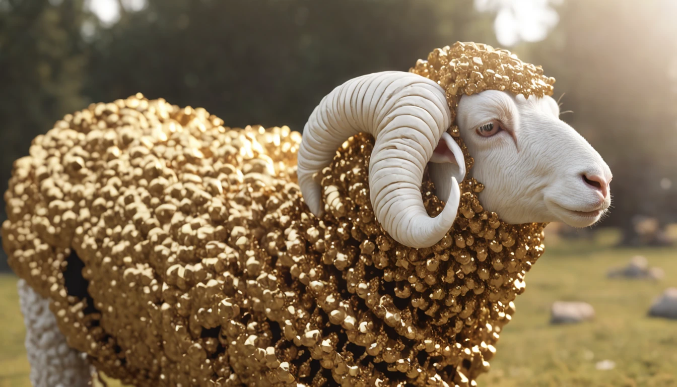 Ghost Golden Sheep wearing a futuristic golden spacesuit，Wear reflective black sunglasses，bust，the sideview，plethora of colors，High purity shades，unreal-engine，cg render，超高分辨率，8K HD mural，Movie special effects，Ray traching，particle fx，dingdall effect，The Rembrandt effect，high-definition picture quality，Detail portrayal，The texture is delicate，complexdetails，Satisfied emotions。