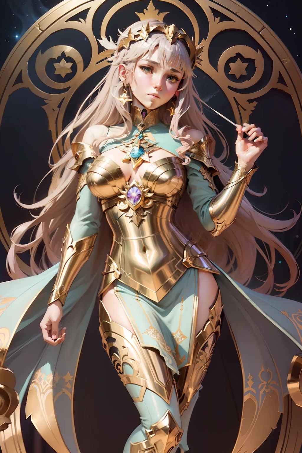 arafed image of a woman with a star in her hands, alphonse mucha and rossdraws, mucha style 4k, artgerm mucha, korean art nouveau anime, portrait knights of zodiac girl, goddess. extremely high detail, anime fantasy illustration, detailed digital anime art, gorgeous goddess of leo, anime art nouveau, talor liner, stick liner, clear line. perfect post. fantasy design.
