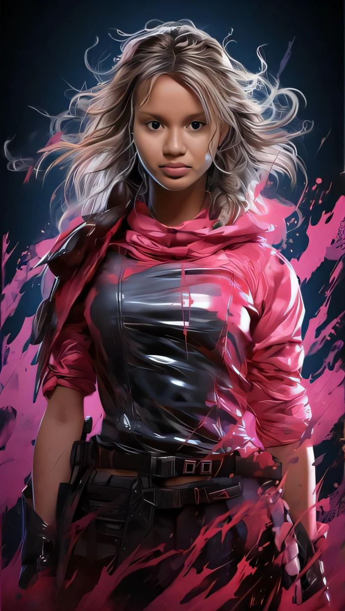 A woman in a pink leather jacket and black pants, Ross Tran 8 K, Estilo Ross Tran, pink iconic character, estilo cyberpunk hiper-realista, arte do personagem cyberpunk, cyberpunk 2077 rossdraw, estilo cyberpunk , hiper-realista, cor estilo cyberpunk, Artgerm Julie Bell Beeple, pintura digital cyberpunk, Alena Aenami e Artgerm