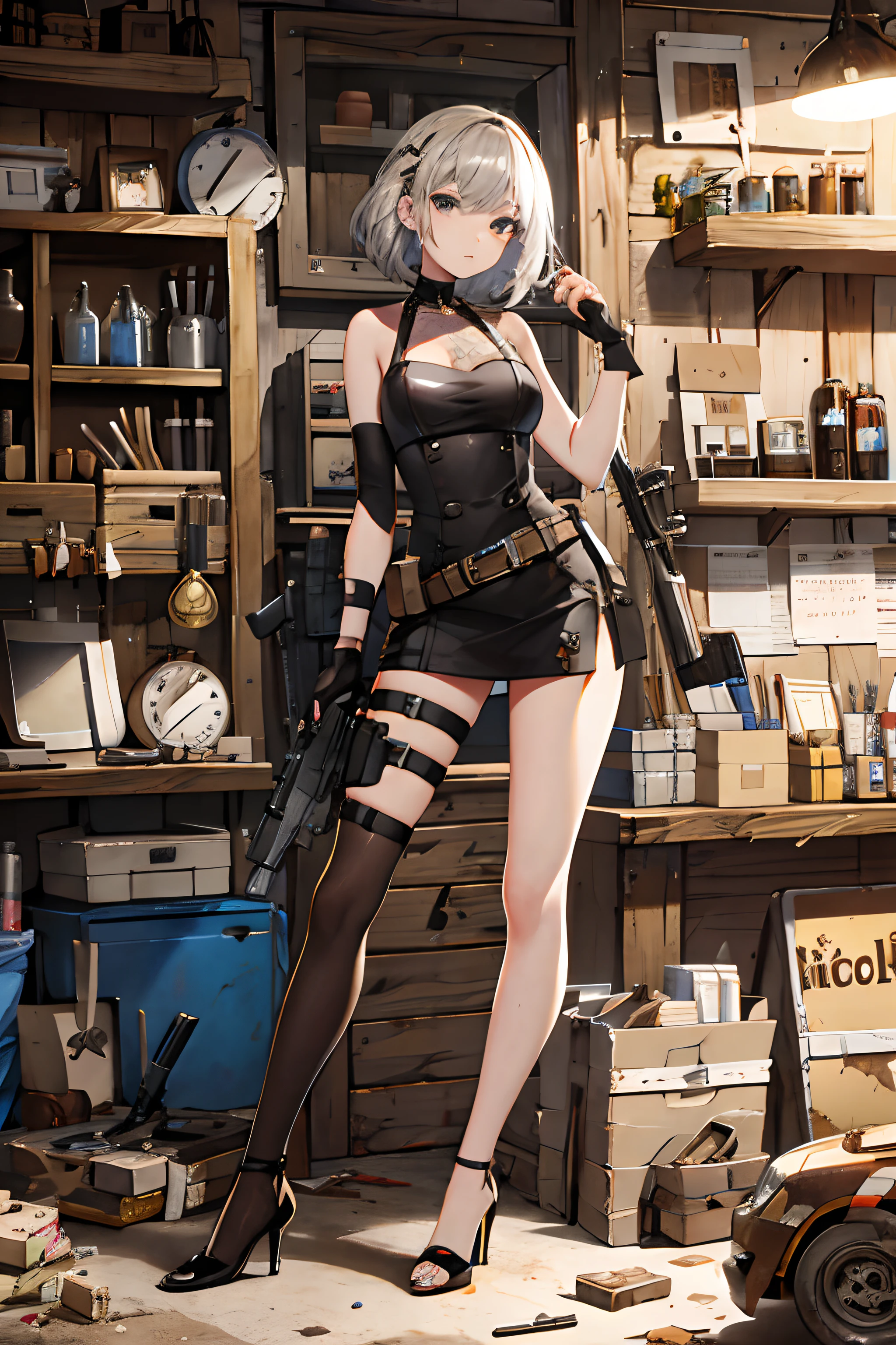 wrench+Beautuful Women+chocolate bar+Repair shop+Small animals+Cluttered Background+Adhesive bandage+Firearms+high-heels