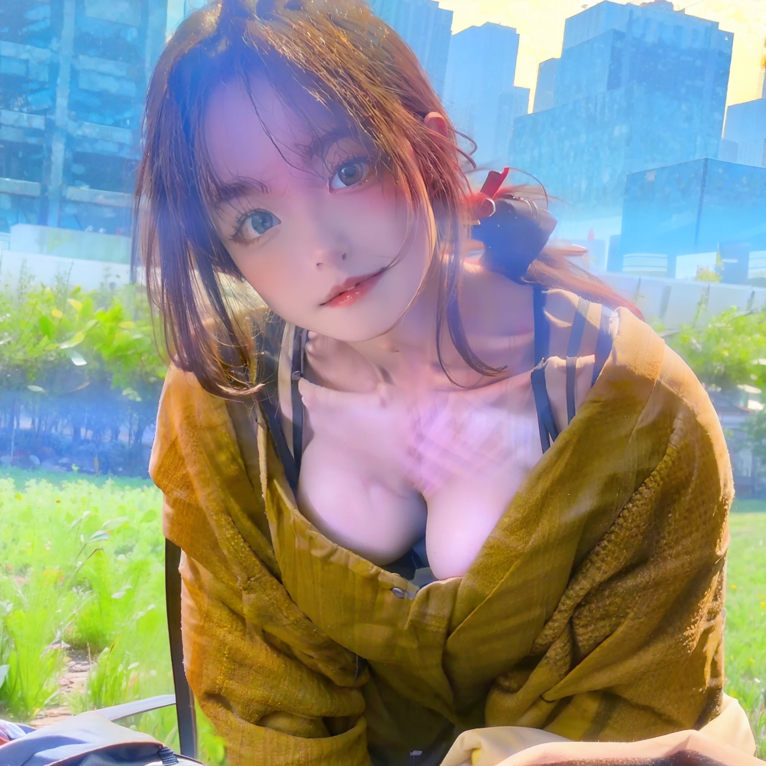 Female nudity,breasts are very large,youthfulness,Pure,frontage,In the field,solo person,pupils