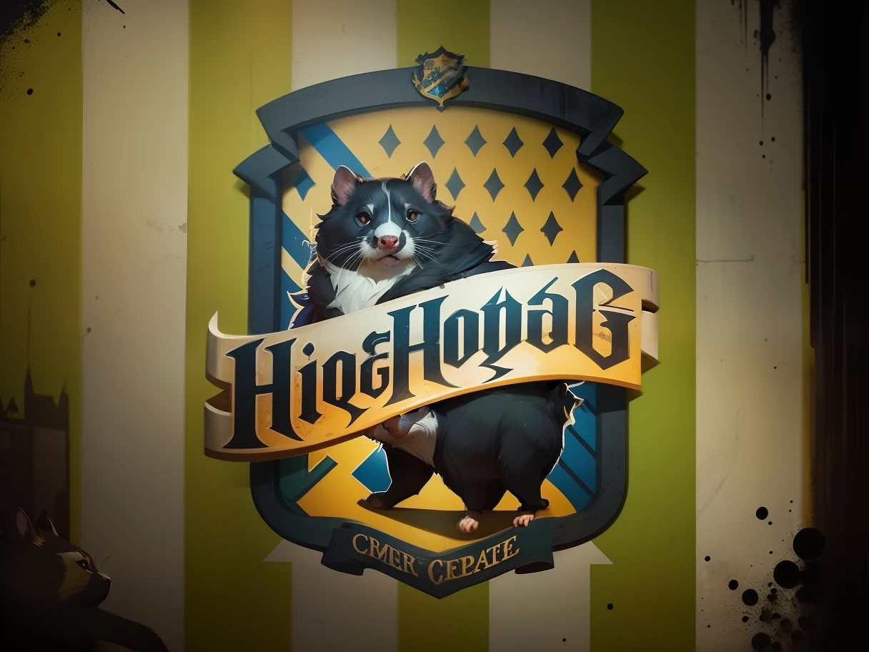 Create the hogwards logo for the T-shirt art using a simpole ferret, alta qualidade, 8k, High detail