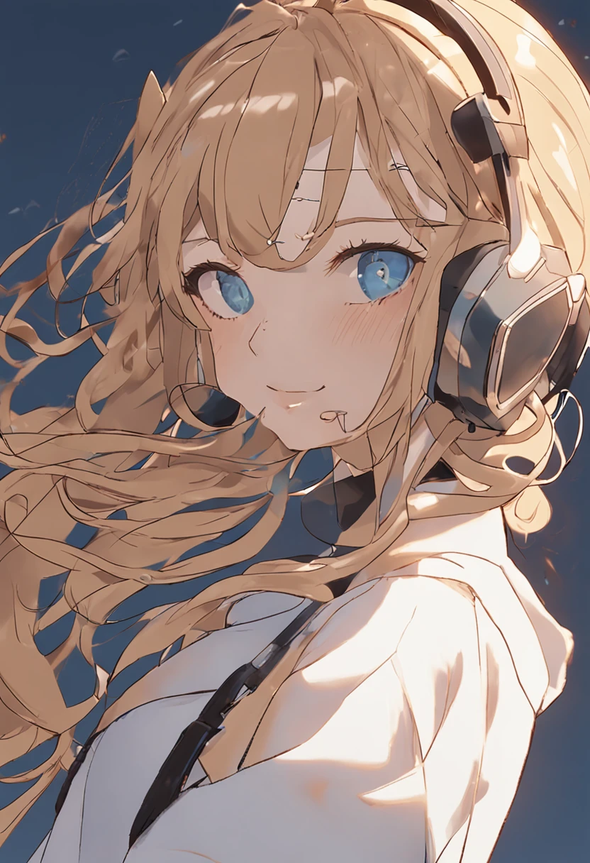 blonde hair, brown hair, braided ponytail, bangs, asymmetrical hair, side drill, hairpin, rimless eyewear, hair beads, aqua eyes, crystal earrings, cat ear headphones, fingersmile, Neoclassicism, Op art, god rays, ray tracing, partially underwater shot, atmospheric perspective, 35mm, UHD, retina, textured skin, highres, 16k