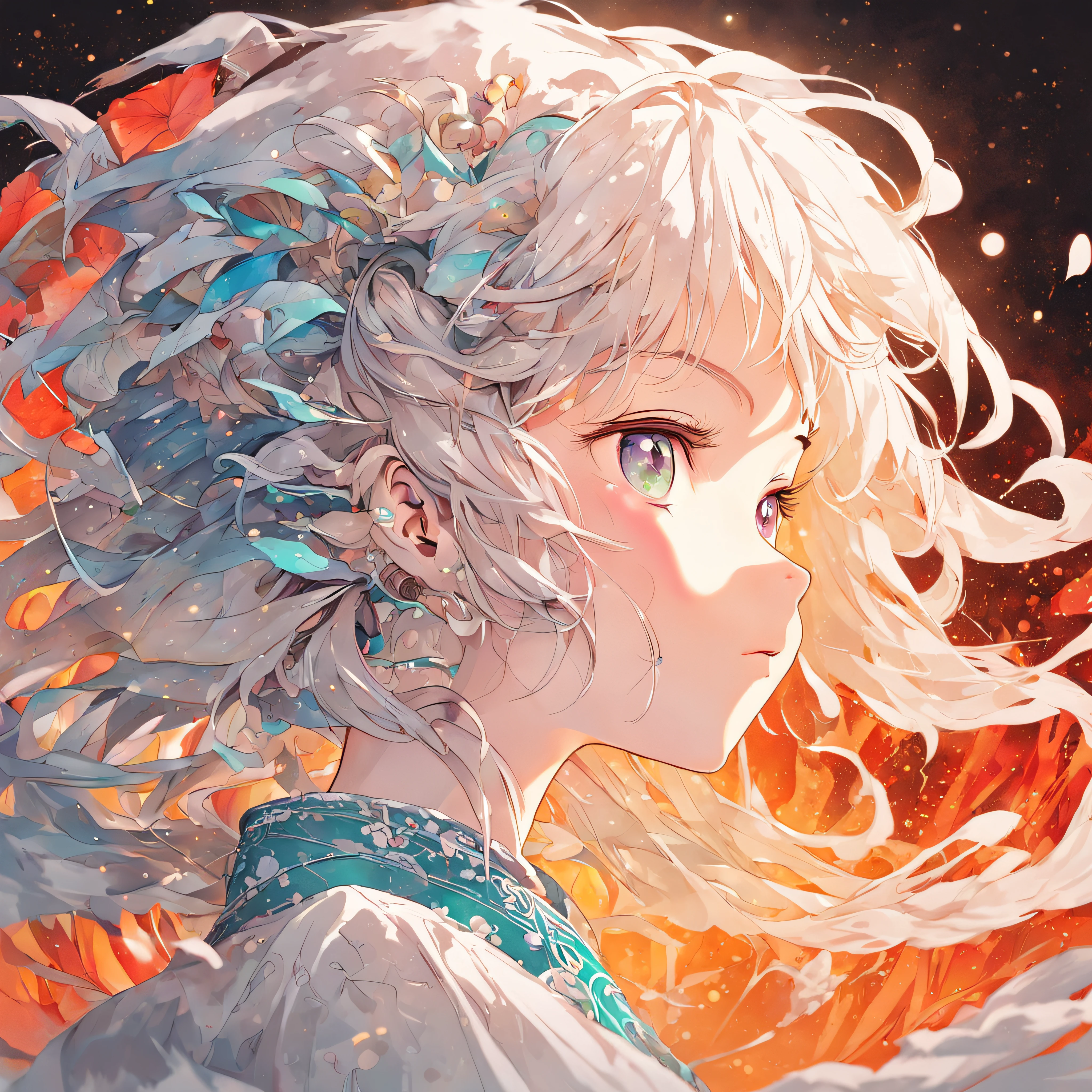 (White background:1.4),(Silhouette of a girl's head, Eyes closed, colorfull long hair, Oriental elements),(Chinese illustration:1.3,paper art:1.3, Quilted paper art:1.2),( reasonable design, Clear lines, High sharpness,Best quality, Very detailed, Masterpiece, movie light effect, 4K )