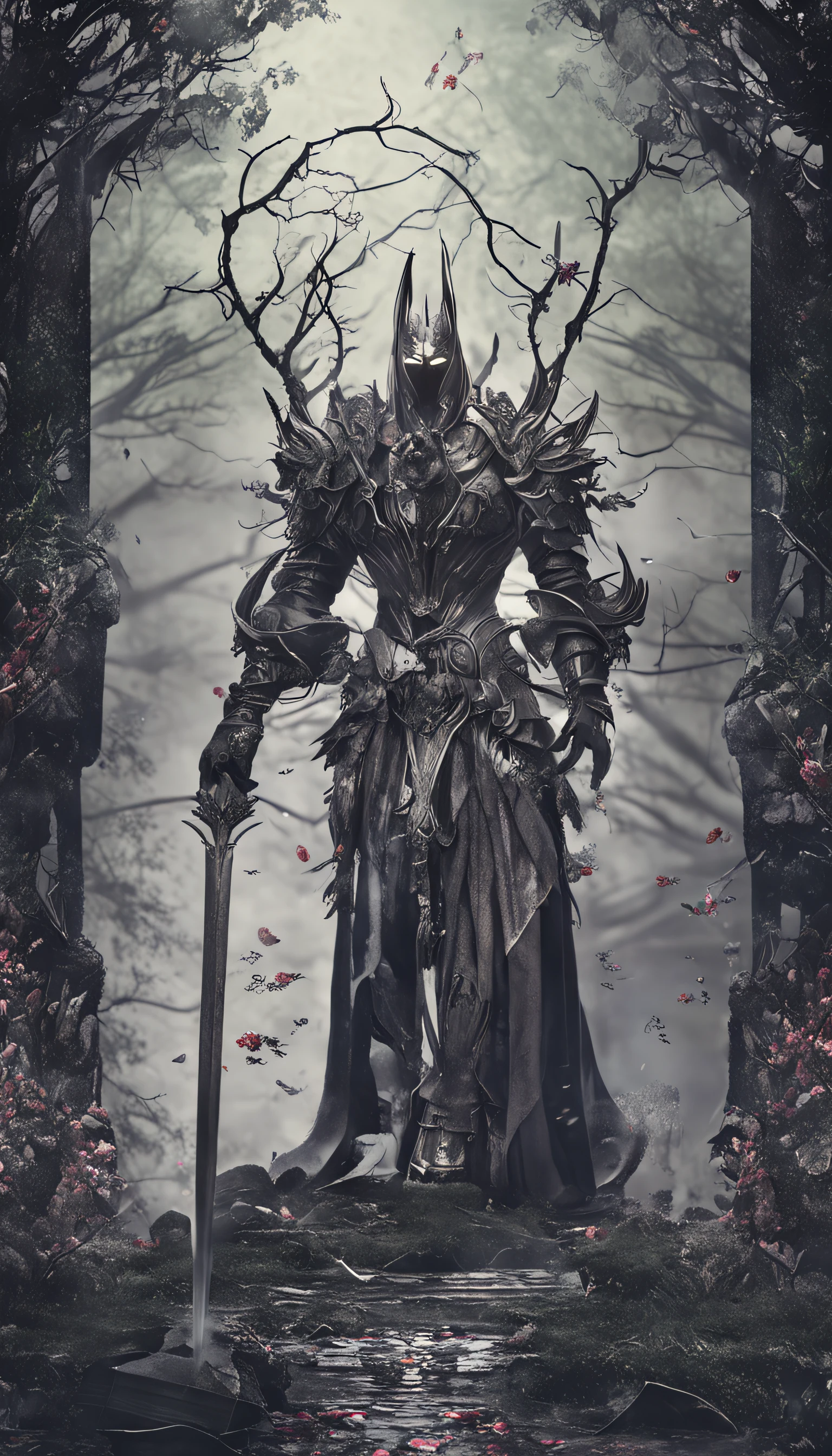 A man in armor standing in a forest with a sword - SeaArt AI