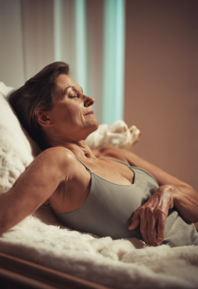 Frau, die nackt auf einer Massagebank liegt