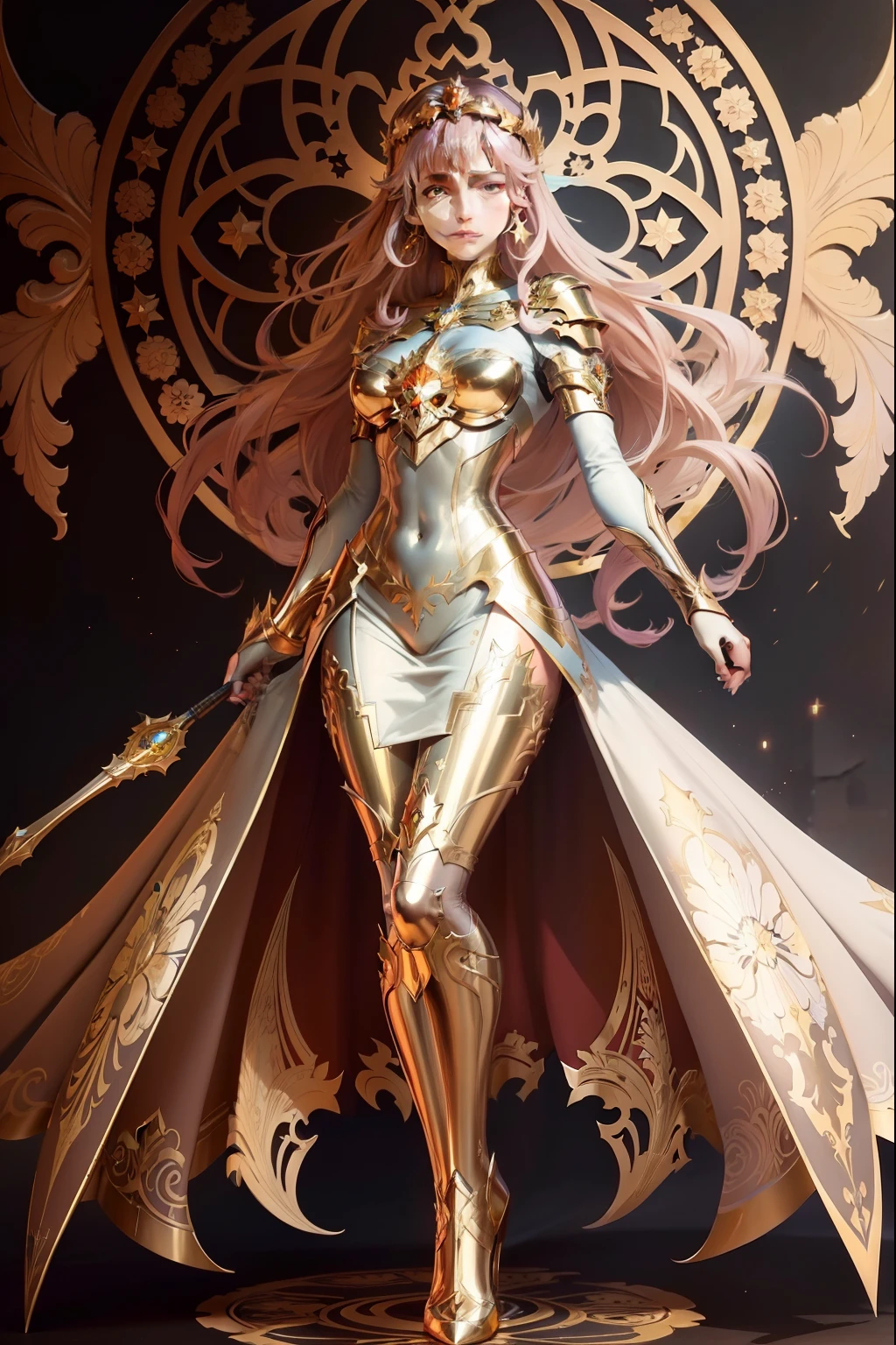 arafed image of a woman with a star in her hands, alphonse mucha and rossdraws, mucha style 4k, artgerm mucha, korean art nouveau anime, portrait knights of zodiac girl, goddess. extremely high detail, anime fantasy illustration, detailed digital anime art, gorgeous goddess of leo, anime art nouveau, talor liner, stick liner, clear line. perfect post leg and shose. backgourd no face. red gold outfit