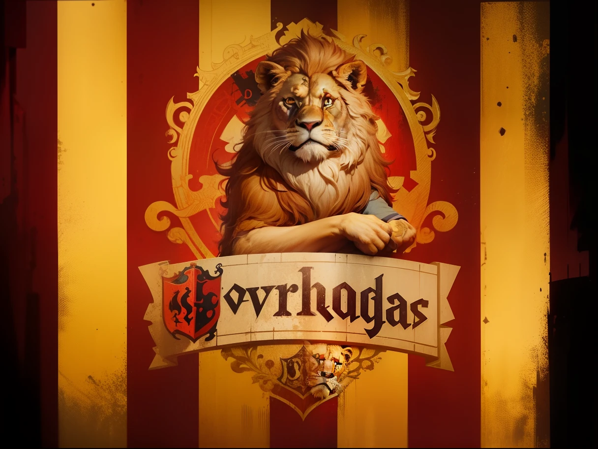 Create hogwards logo for t-shirt art using a simpole lion, high quality, 8k, high detail